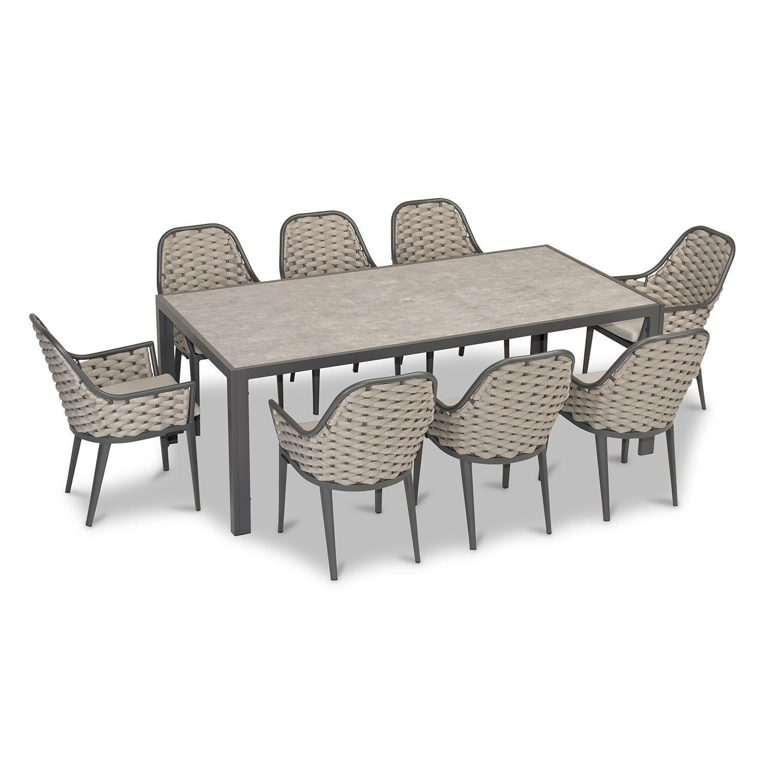 Chloe Bay 9 Pc Aluminum Rectangular Dining Set in Slate by Lakeview - Top Angle View - White Background thumbnail