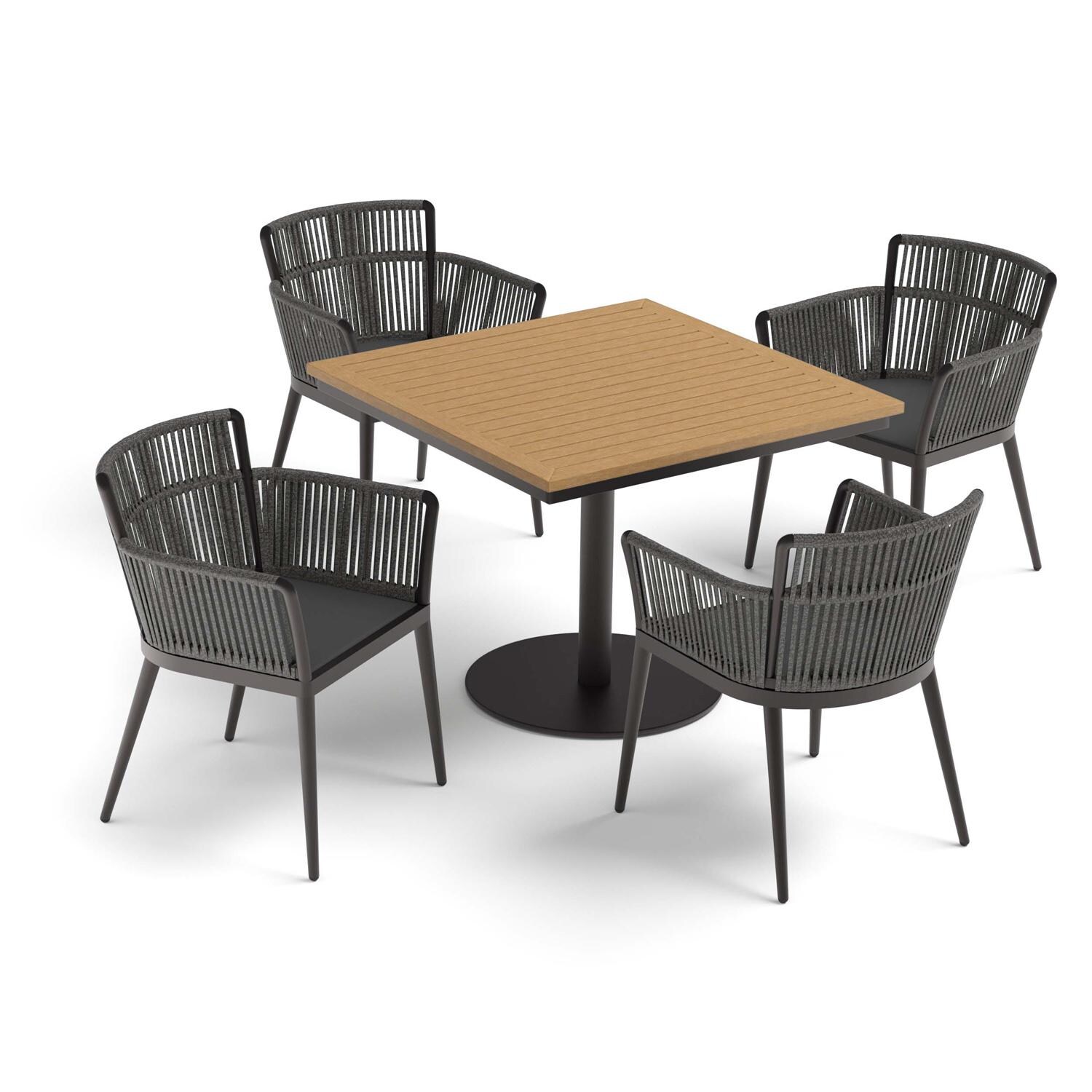 Oxford Garden Nette 5 Pc Olefin Rope & Aluminum Dining Set W/ Natural Tekwood Top in Carbon/Pewter - Top View thumbnail