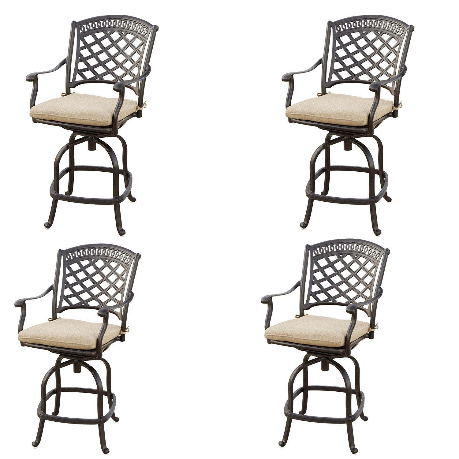 Darlee Sedona Cast Aluminum 4 Pc Set Swivel Counter Height Bar Stool Set in Antique Bronze/Beige Canvas by - B/201030-7CH-4