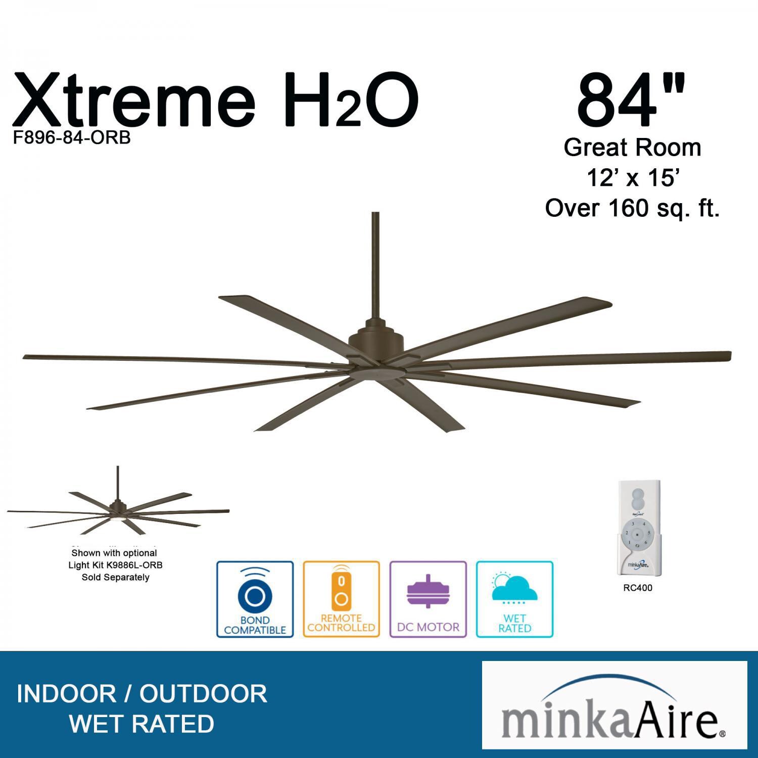Minka-Aire F896-84-ORB Xtreme H2O 84-Inch 8-Blade Ceiling Fan in Oil Rubbed Bronze Finish w/ Oil Rubbed Bronze Blades - Overview thumbnail