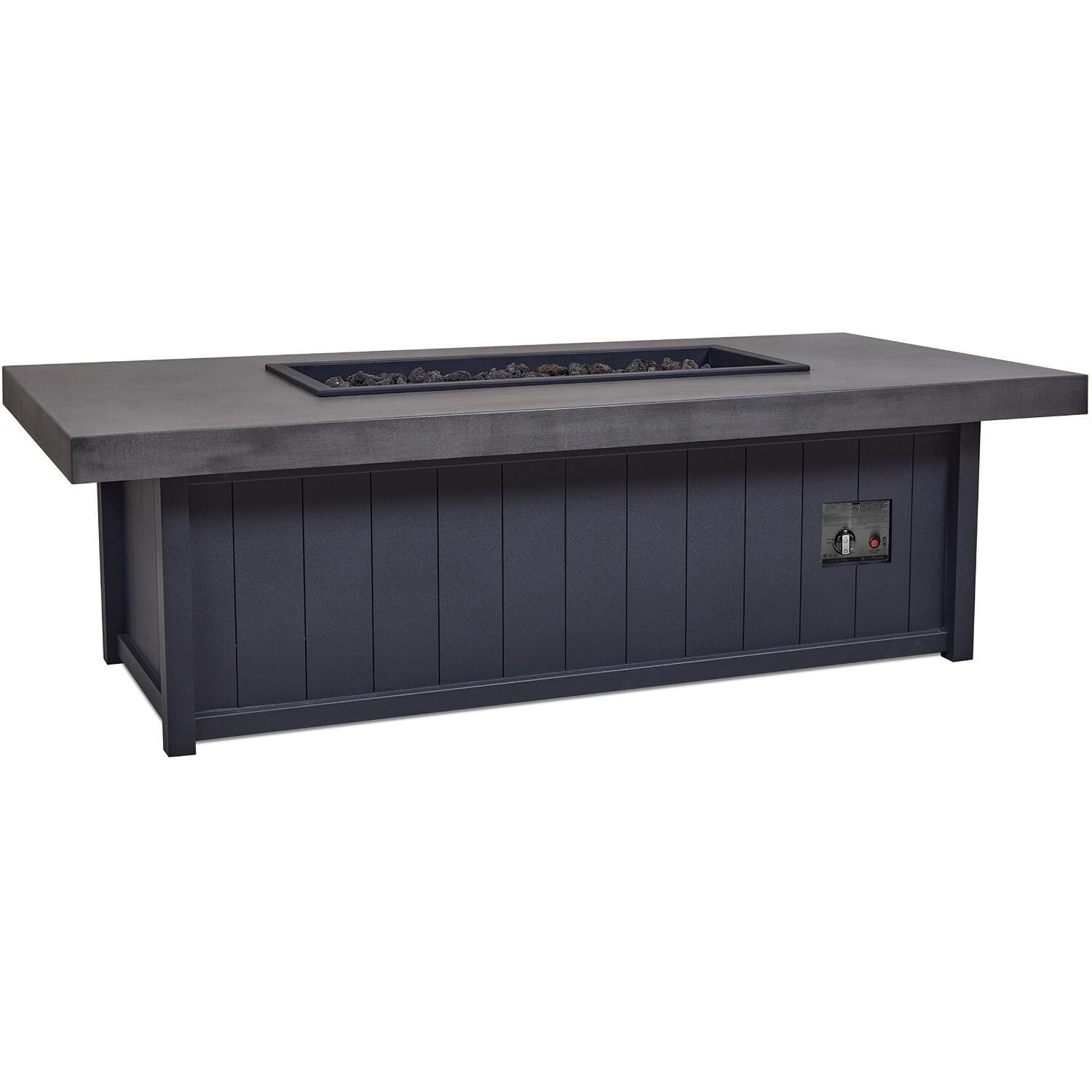 Grahamview 35267LP-CHRC/SMK 72 Inch Rectangular Aluminum Propane Fire Pit Table in Gray by BBQGuys Signature - Angled View No Fire - White Background thumbnail