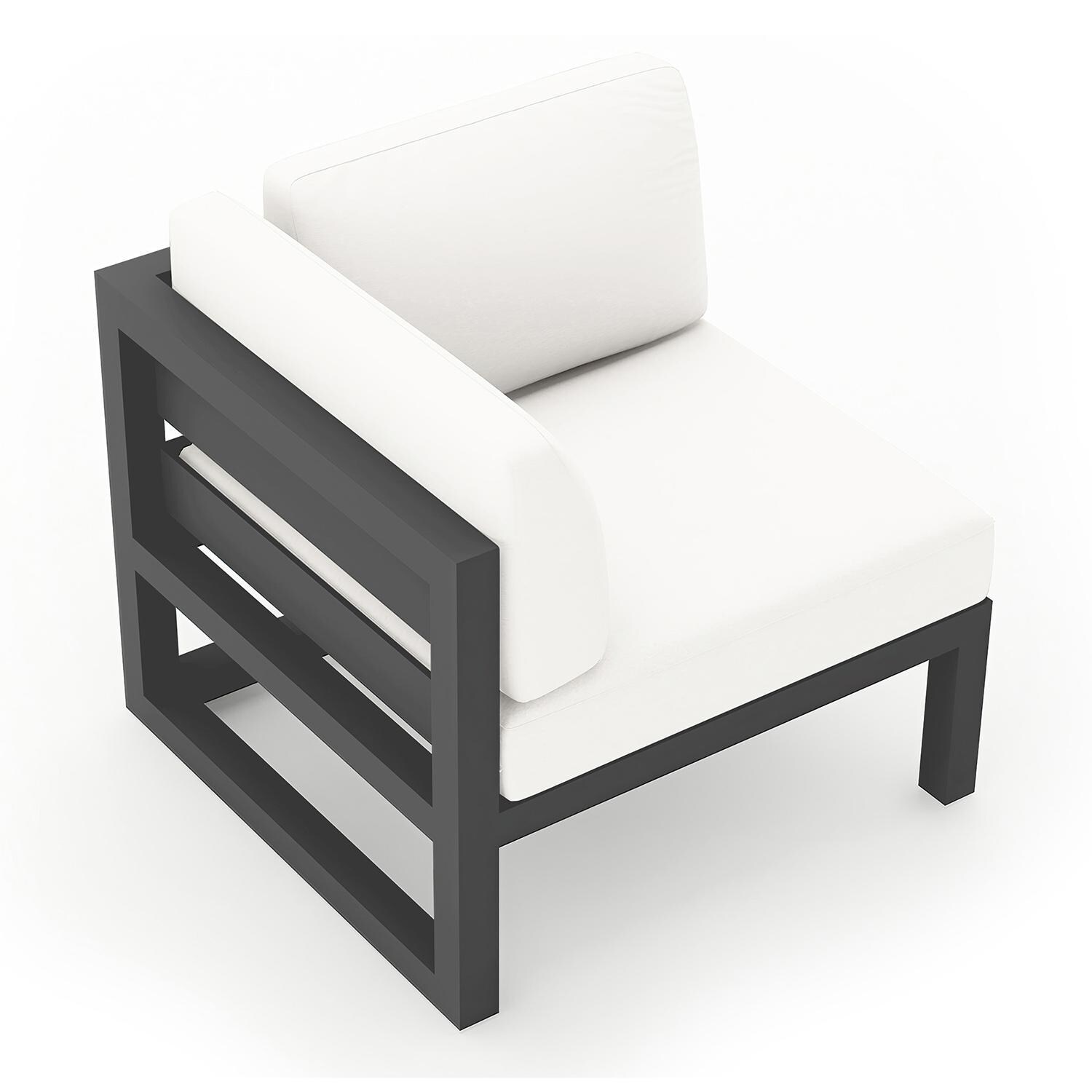 Misty Cove Aluminum Corner Club Chair in Slate w/Canvas Natural Cushions by Lakeview - Top Angle View - White Background thumbnail