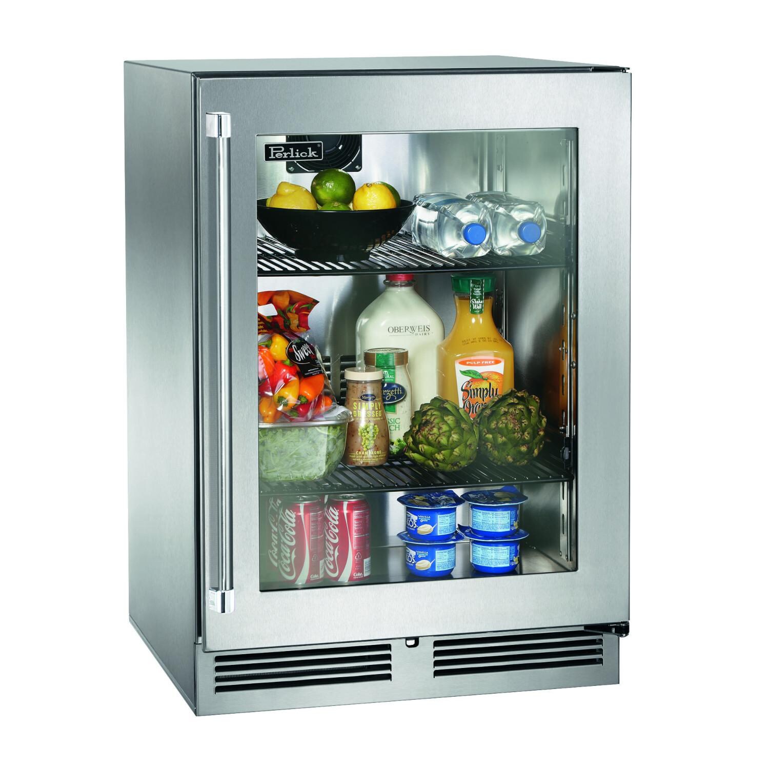 Perlick 24-Inch Signature Series Shallow Depth Stainless Steel Glass Door Outdoor Refrigerator - Right Hinged - HH24RO-4-3R