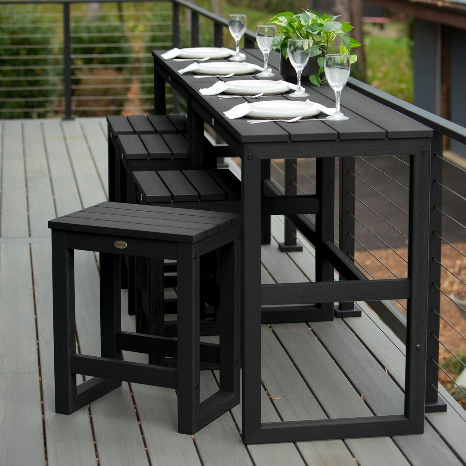 Lakeview Audubon 6 Pc Recycled Plastic Counter Height Balcony Dining Bar Set in Black - Table Set Long - Lifestyle thumbnail