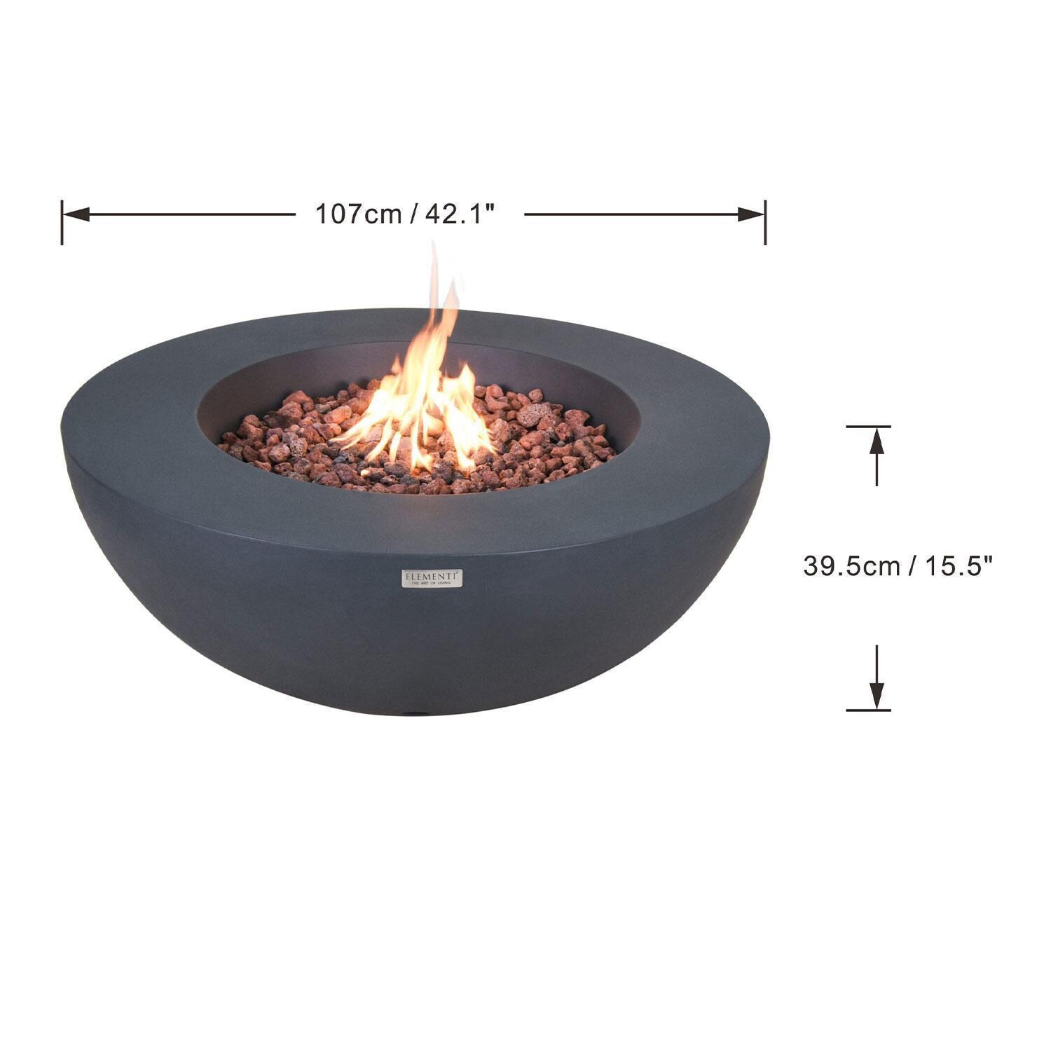 Lunar Bowl 40-in Round Concrete Propane Fire Bowl in Dark Gray by Elementi - Diagram - Dimensional thumbnail