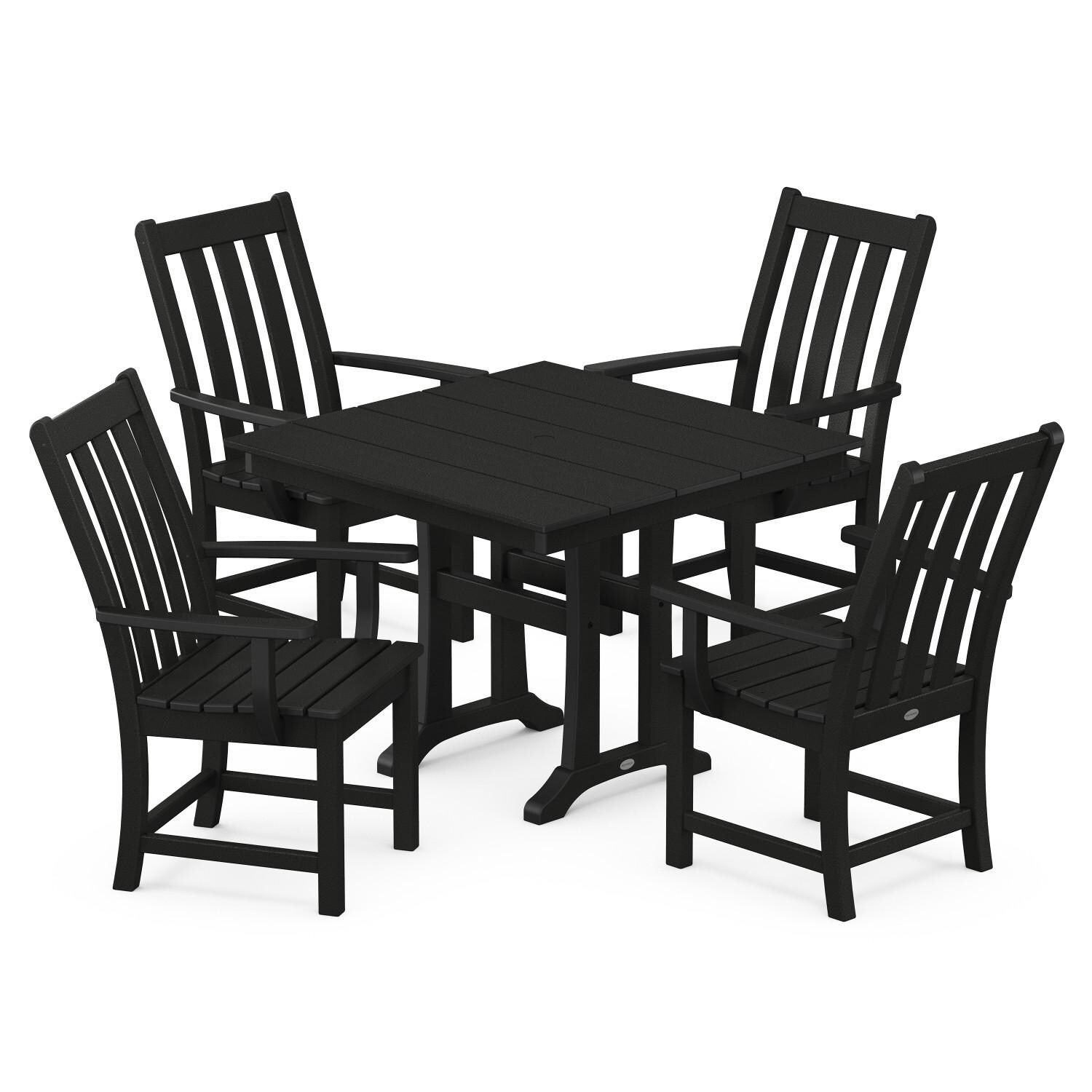 POLYWOOD Vineyard 5-Piece Farmhouse Trestle Arm Chair Dining Set - Black