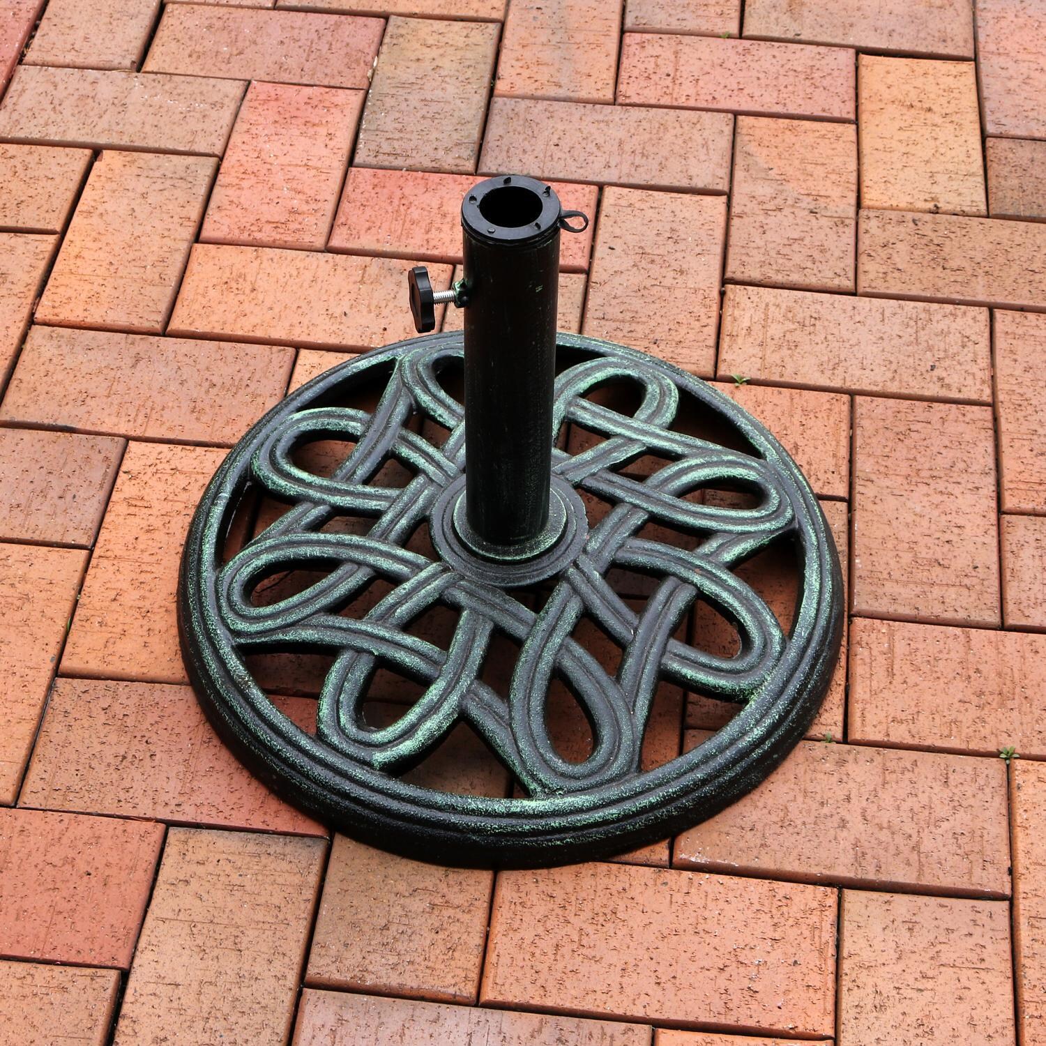 Ultimate Patio 24 Lb Elegant Knot Design Cast Iron Heavy Duty Umbrella Base - Green - Outdoors thumbnail
