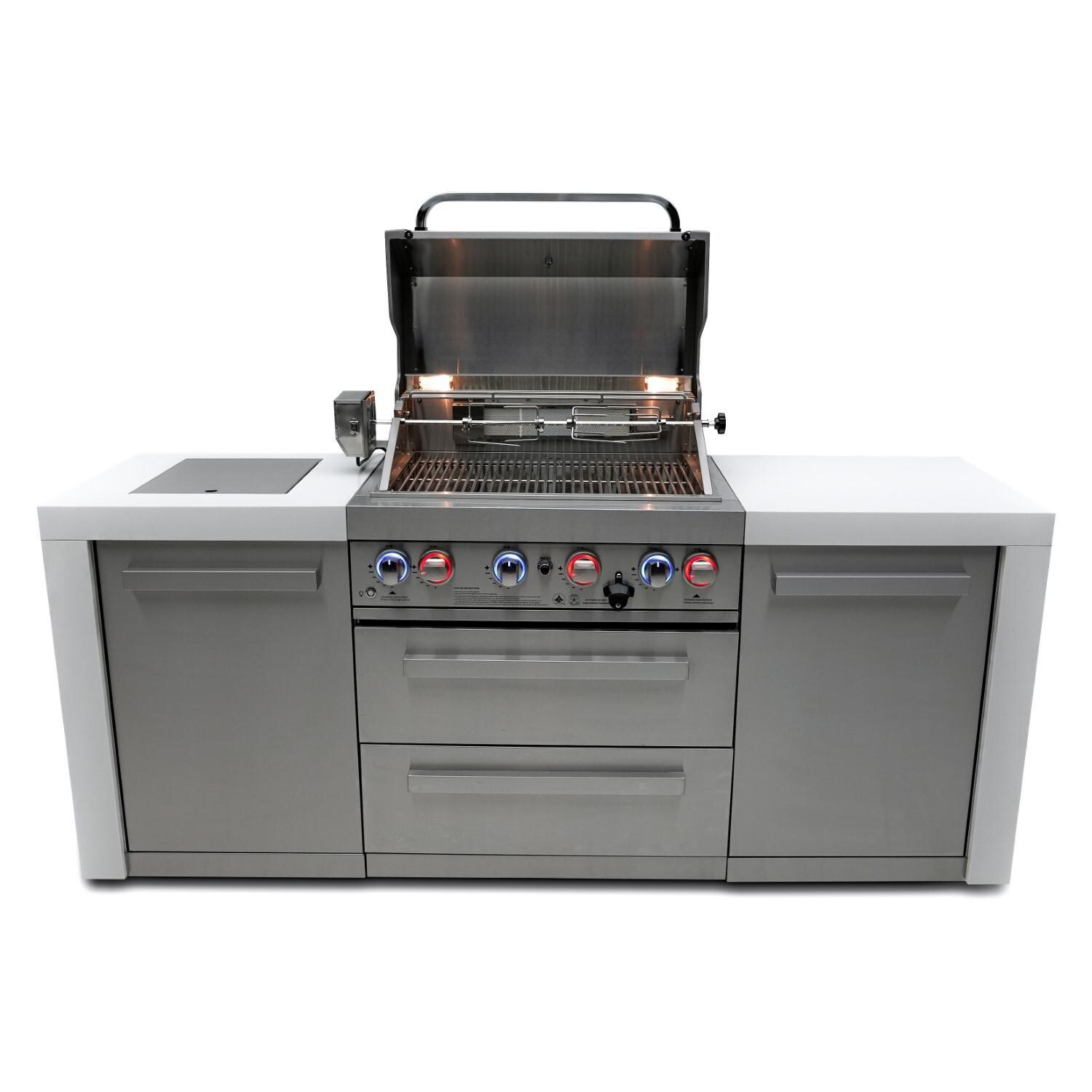 Mont Alpi - MAi400-D - Deluxe Grill Island - Stainless Steel - Open With Burners On - White Background thumbnail