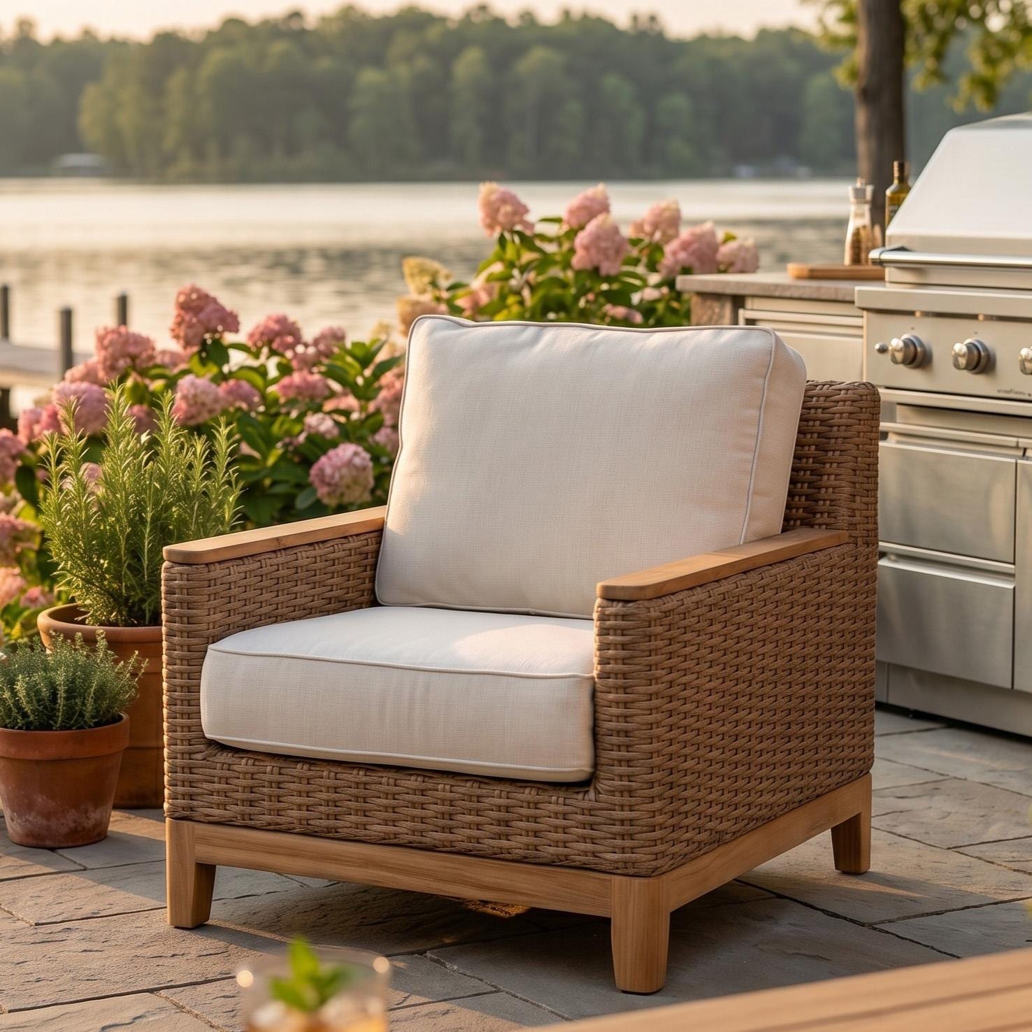 Royal Teak Collection BOCACH-H-W Boca Wicker Club Chair w/ Sunbrella Canvas Cushion in Honey/Canvas Natural - Chair - Lifestyle thumbnail