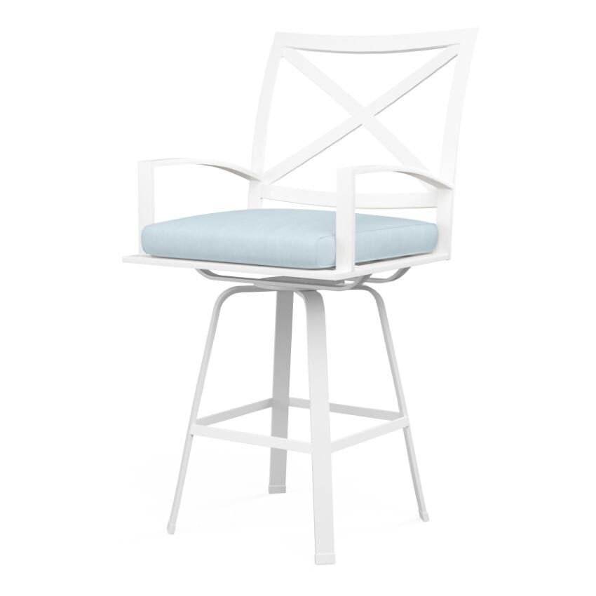 Bristol Aluminum Swivel Counter Stool w/ Self Welt in White/Canvas Skyline by Sunset West - White Background thumbnail