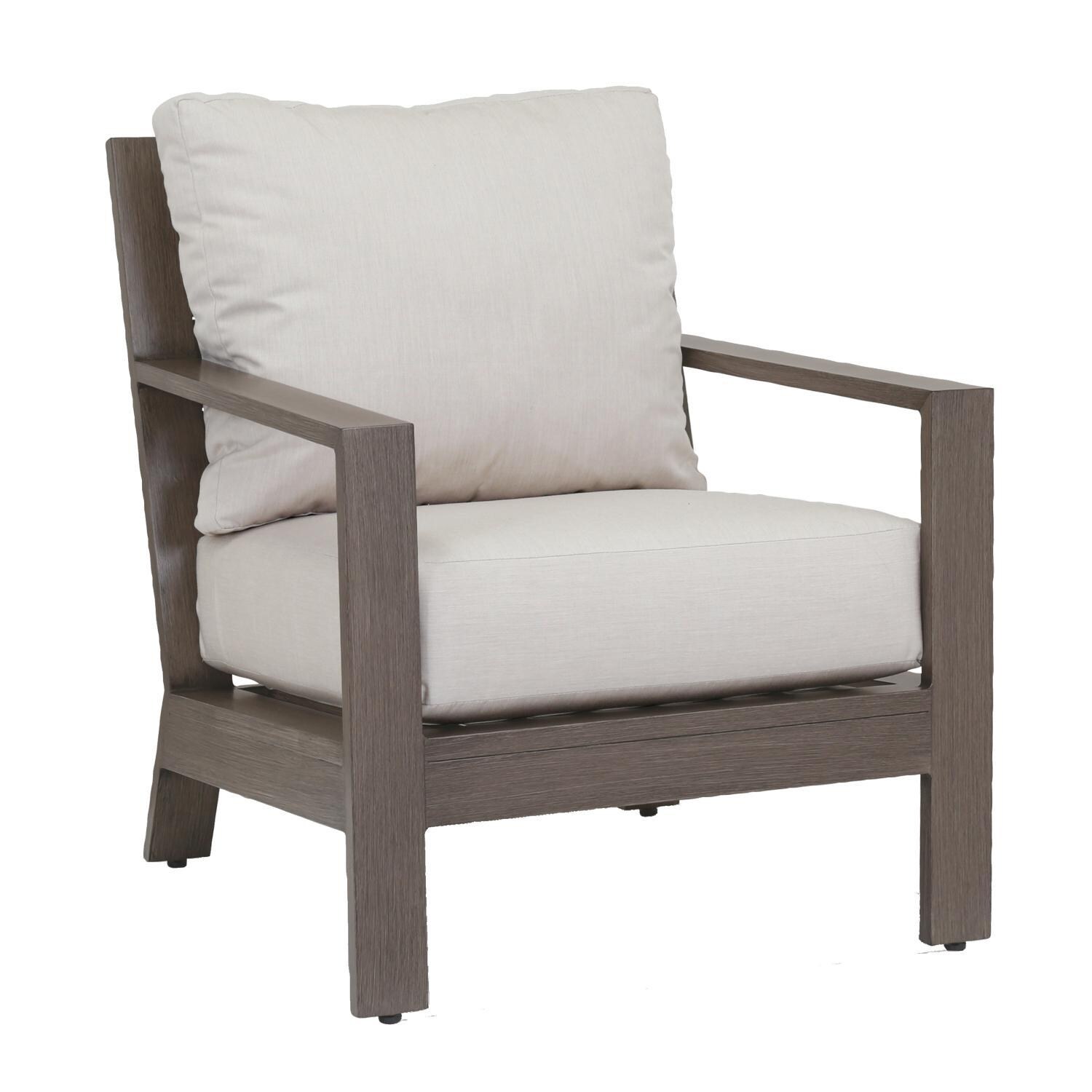 Laguna Aluminum Patio Club Chair W/ Sunbrella Canvas Flax Cushions By Sunset West - Display - White Background thumbnail