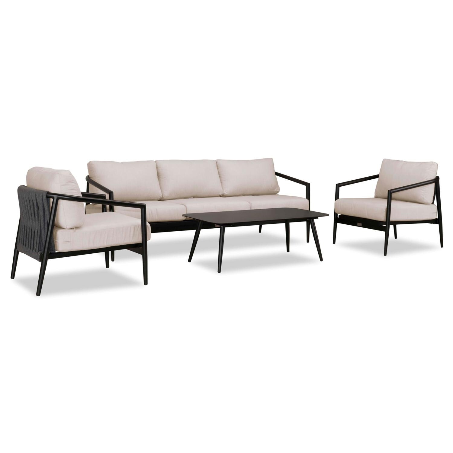 Lakeview Midnight Cove 4 Pc Aluminum Sofa Seating Set in Black/Carbon/Cast Silver - Angled - White Background thumbnail