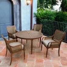 Arabella 5 Piece Aluminum Patio Dining Set W/ 48 Inch Round Table & Sunbrella Cast Ash Cushions By Lakeview Outdoor Designs image