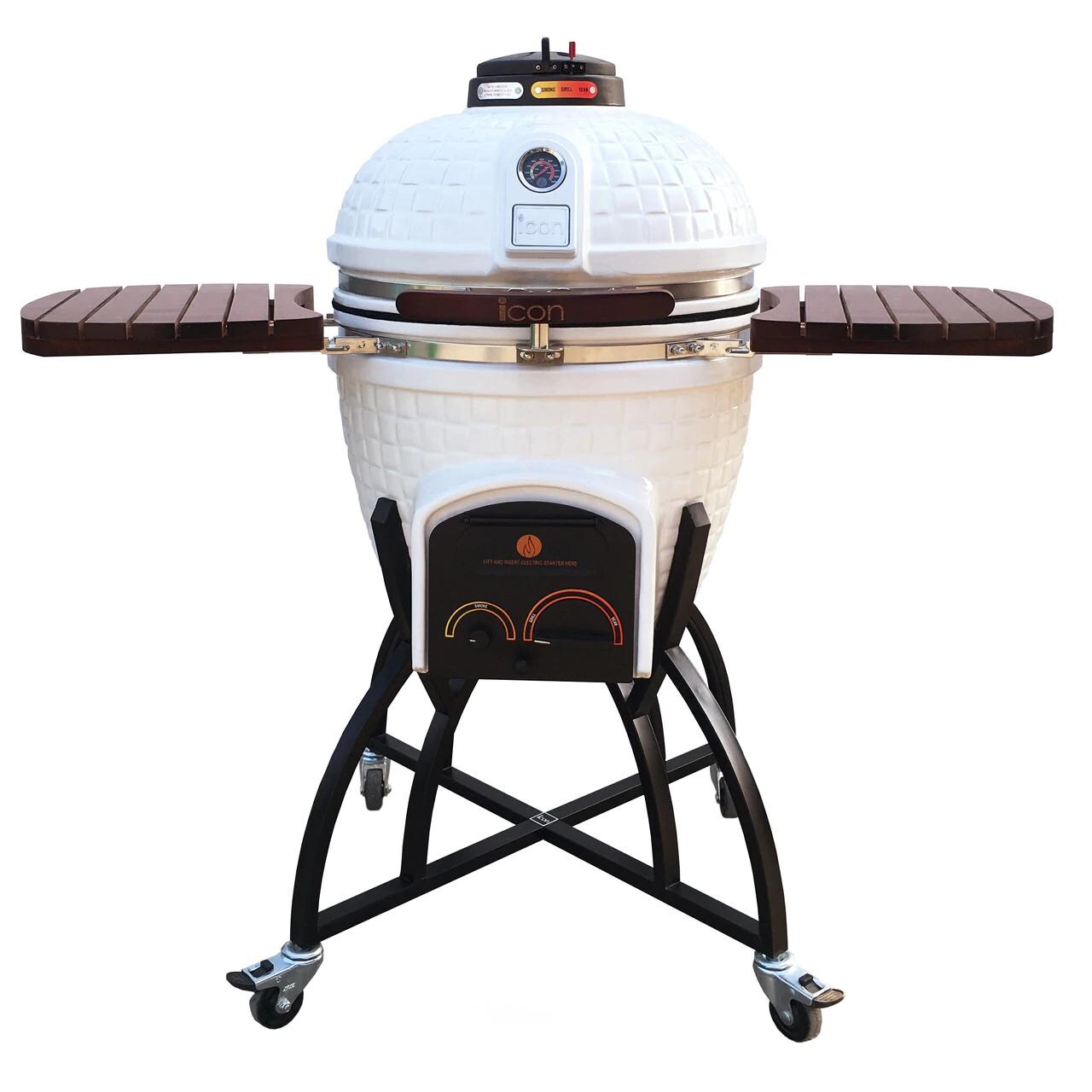 Icon Grills 900 Series 800 Sq Inch Kamado Grill W Cabinet Cart White Cg901white Bbqguys