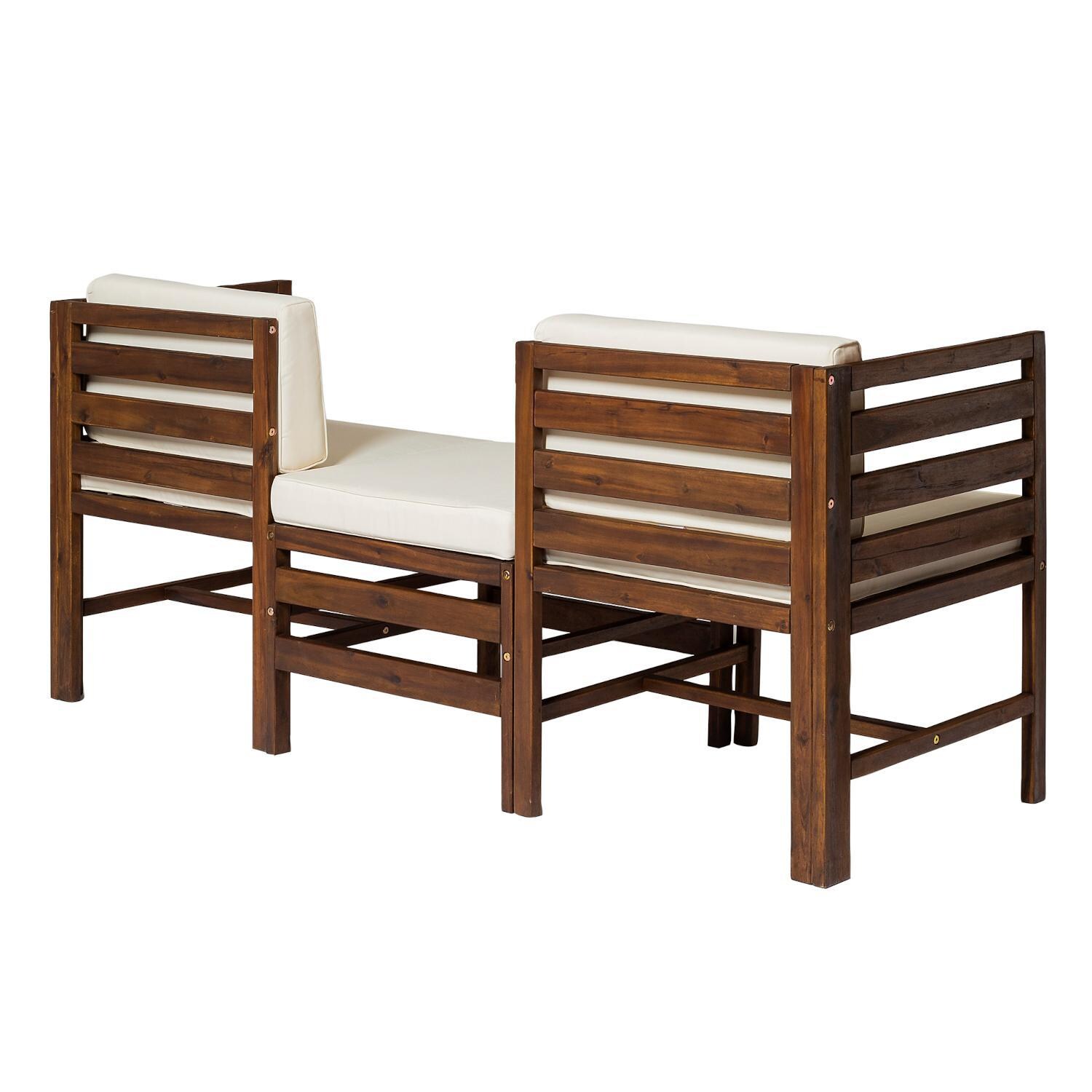 Ultimate Patio Bellelot 3 Piece Acacia Patio Sectional Set W/ 23 1/2 Inch Square Ottoman - Dark Brown/Cream - Angled Back thumbnail