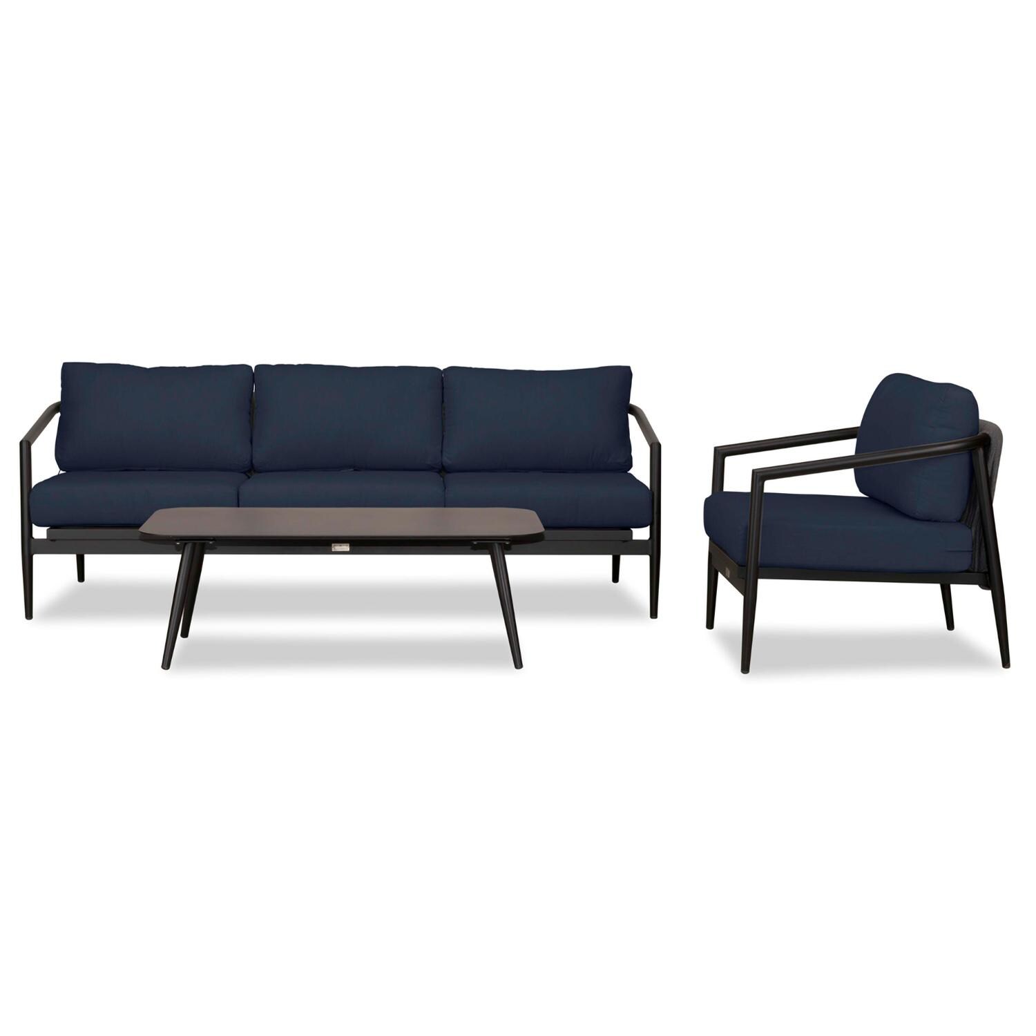 Lakeview Midnight Cove 3 Pc Aluminum Sofa Seating Set in Black/Carbon/Spectrum Indigo - Front - White Background thumbnail