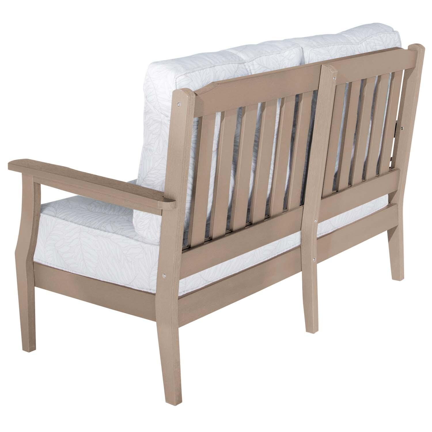 Blushing Bay 2 Person Recycled Plastic Loveseat in Lively Parchment/Woodland Brown by Lakeview Outdoor Designs - Back View - White Background thumbnail