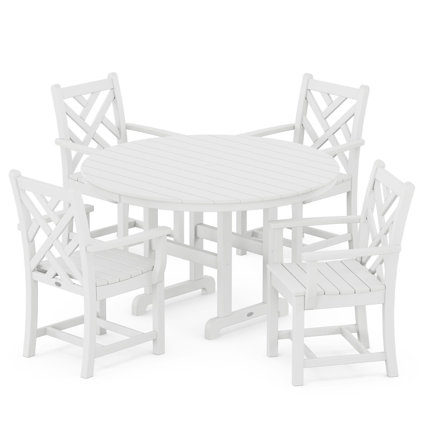 POLYWOOD Chippendale 5-Piece Round Arm Chair Dining Set - White