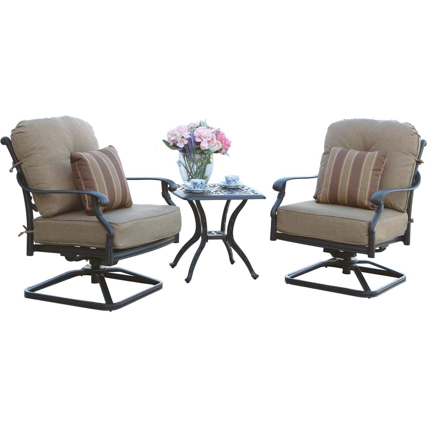 Darlee Santa Monica 3-Piece Patio Conversation Set with Cushions and 21 Inch Square End Table - Set - White Background thumbnail