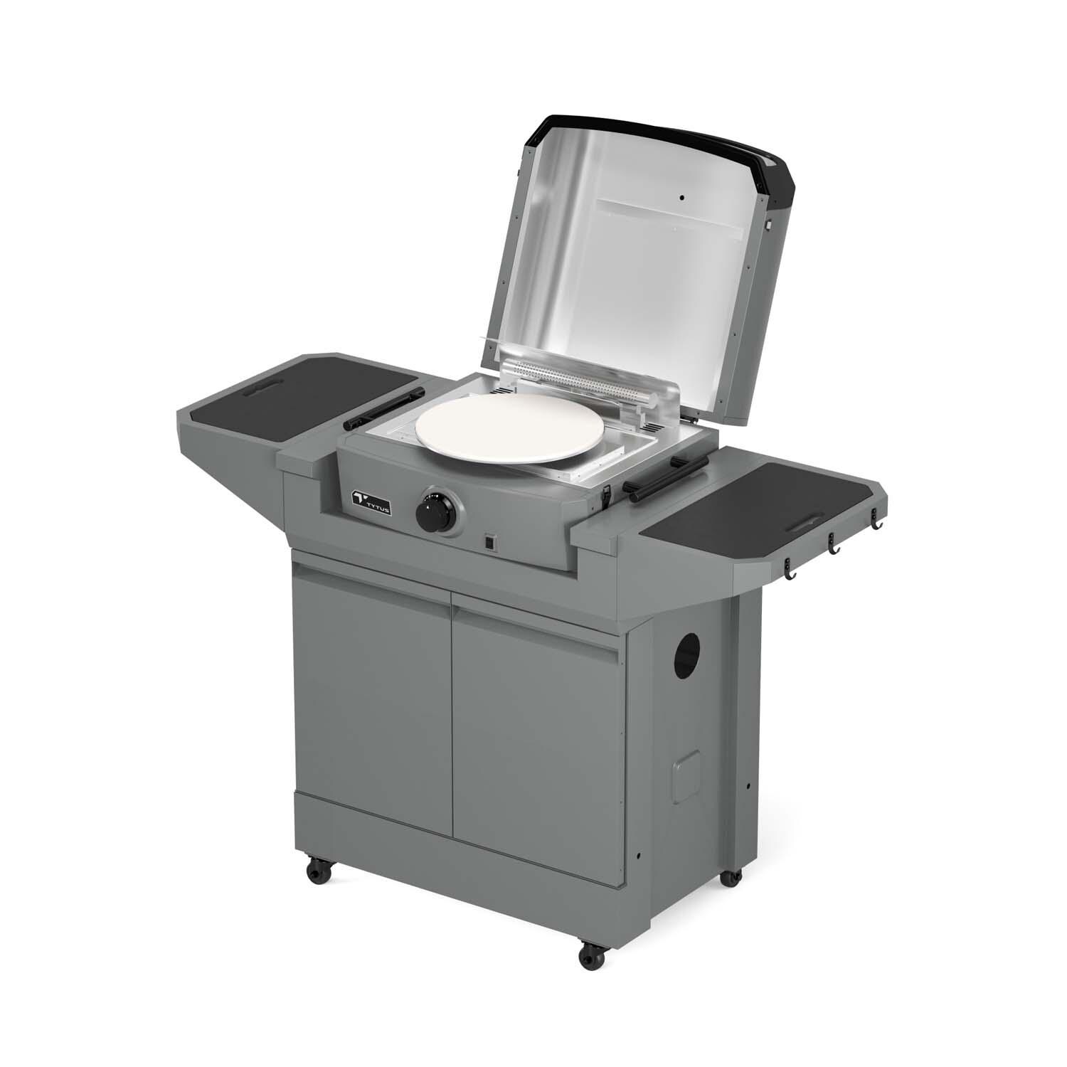 TYTUS TDT-CRT-GPZA Emberwood Propane Pizza Oven and Prep Cart - Left Angled View - White Background thumbnail