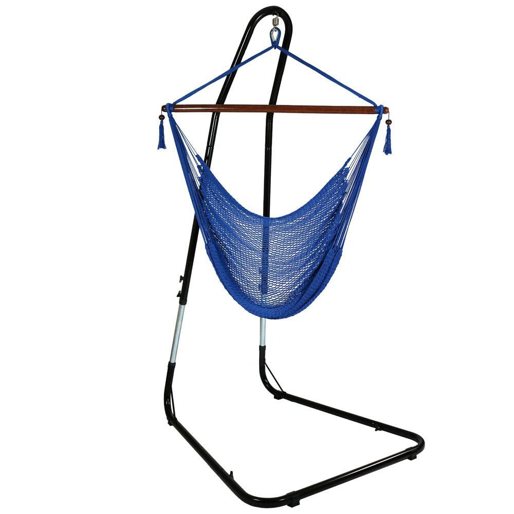 Sunnydaze Decor Extra Large Hanging Caribbean Hammock Chair w/ Adjustable Stand - Caribbean Blue - CHC-BL-COMBO image