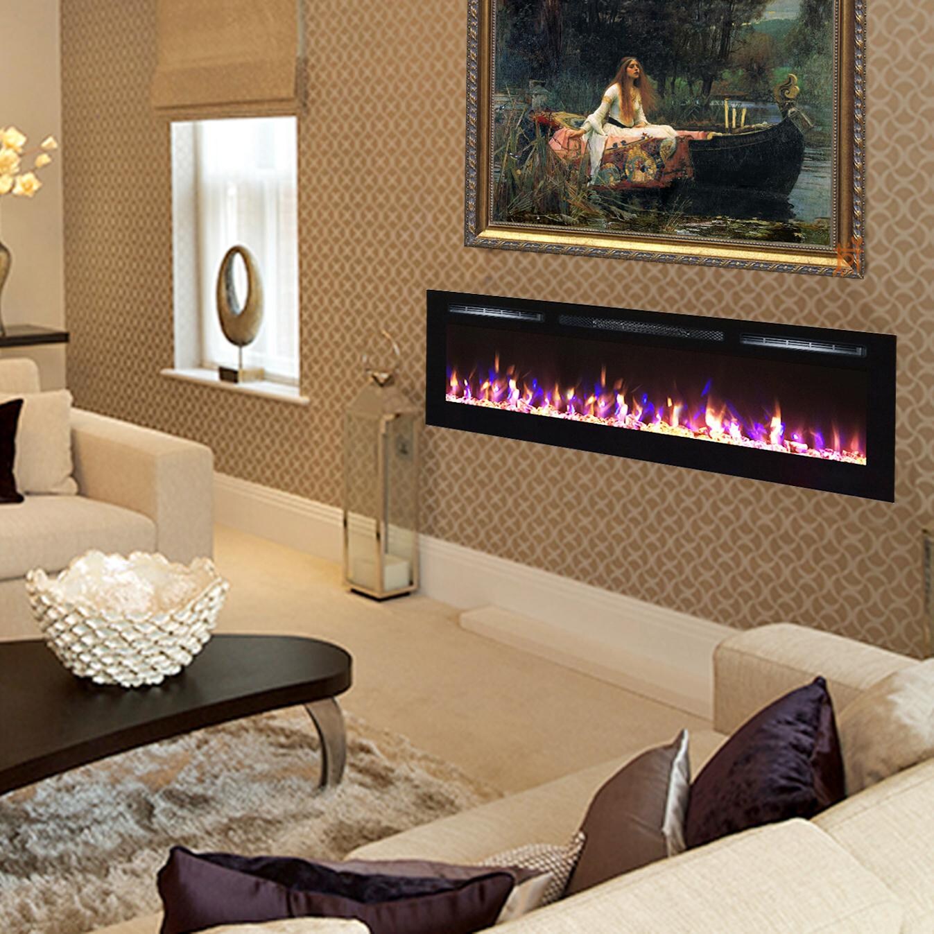 Touchstone Home Products Sideline 100 Inch Wall Mount Flush Mount Electric Fireplace With Black Glass Surround 80032 Bbqguys