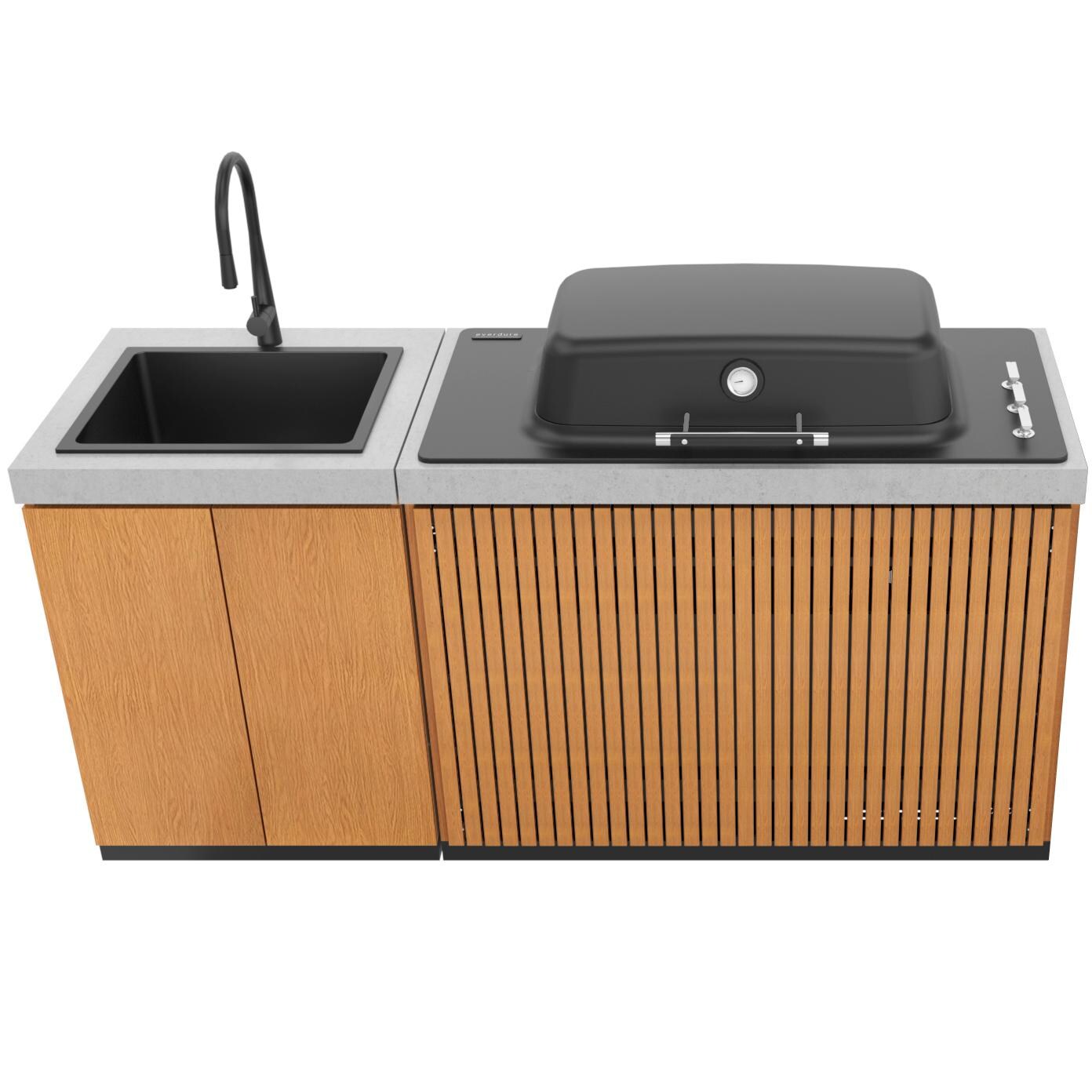 Everdure 6 Ft Outdoor Kitchen Island w/ Marine Grade Aluminum Cabinets in Timber Effect