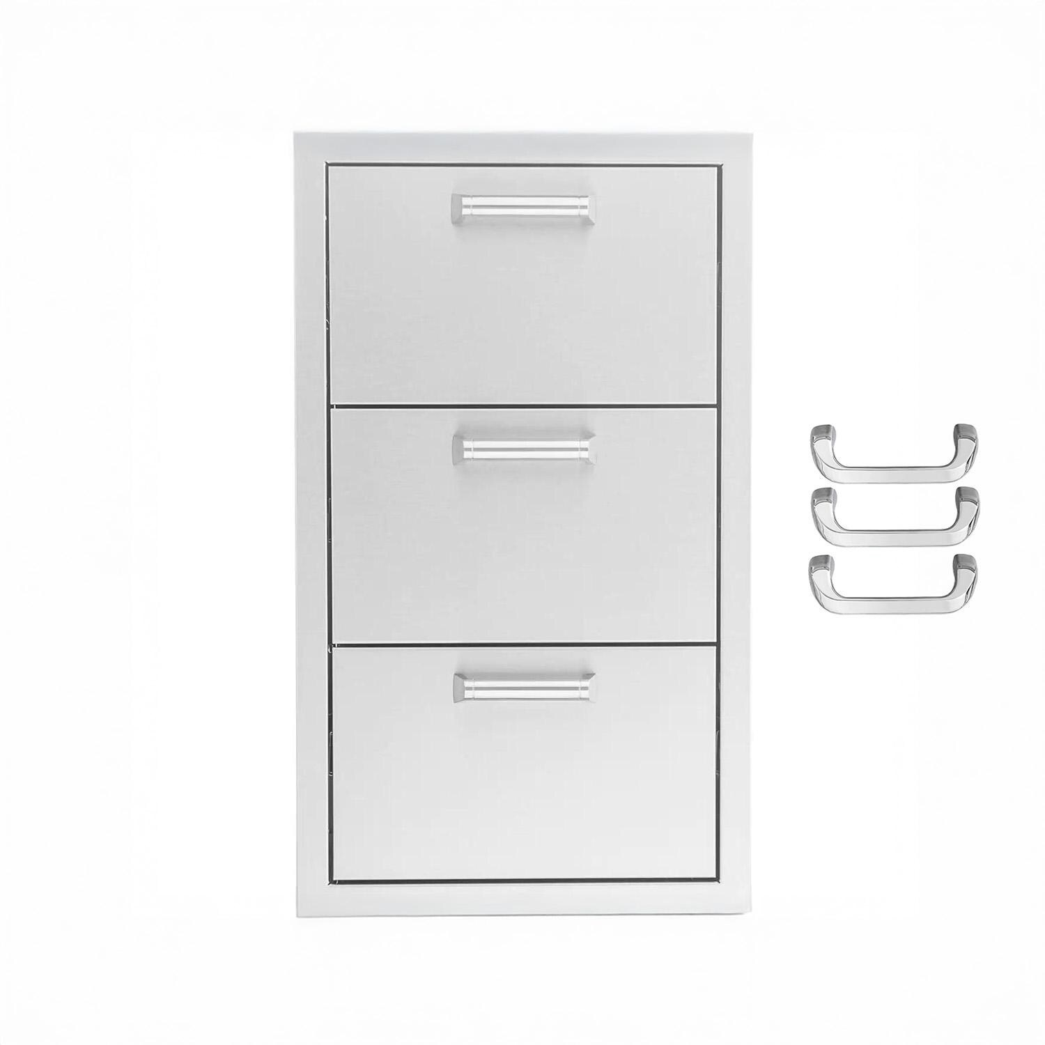 BBQGuys Signature 16-in Stainless Steel Triple Access Drawer - Included Handles - White Background thumbnail