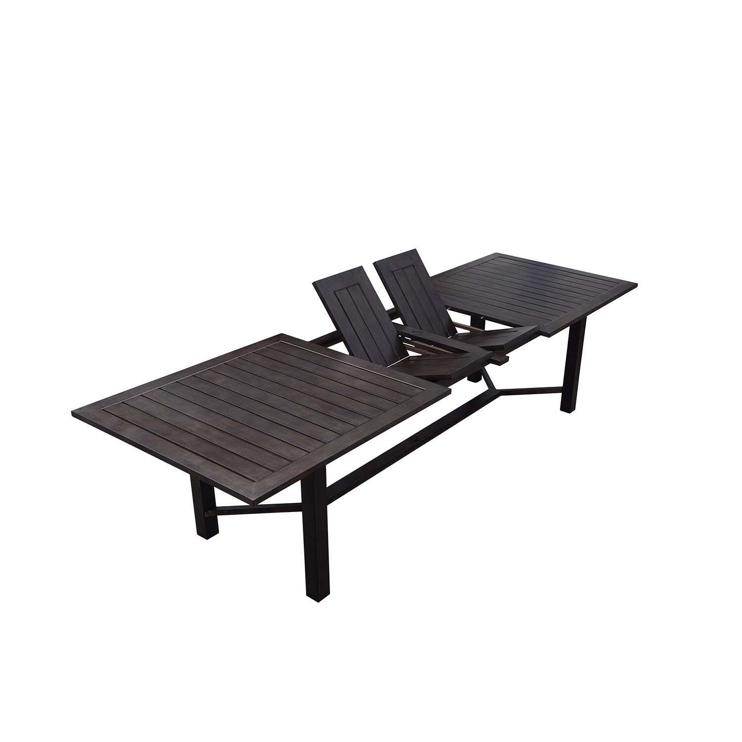 Atlantis 13 Pc Aluminum Dining Set w/ 118 Inch Table, Swivel Rockers, and Beige Cushions in Walnut By Darlee - Extension - Detail thumbnail