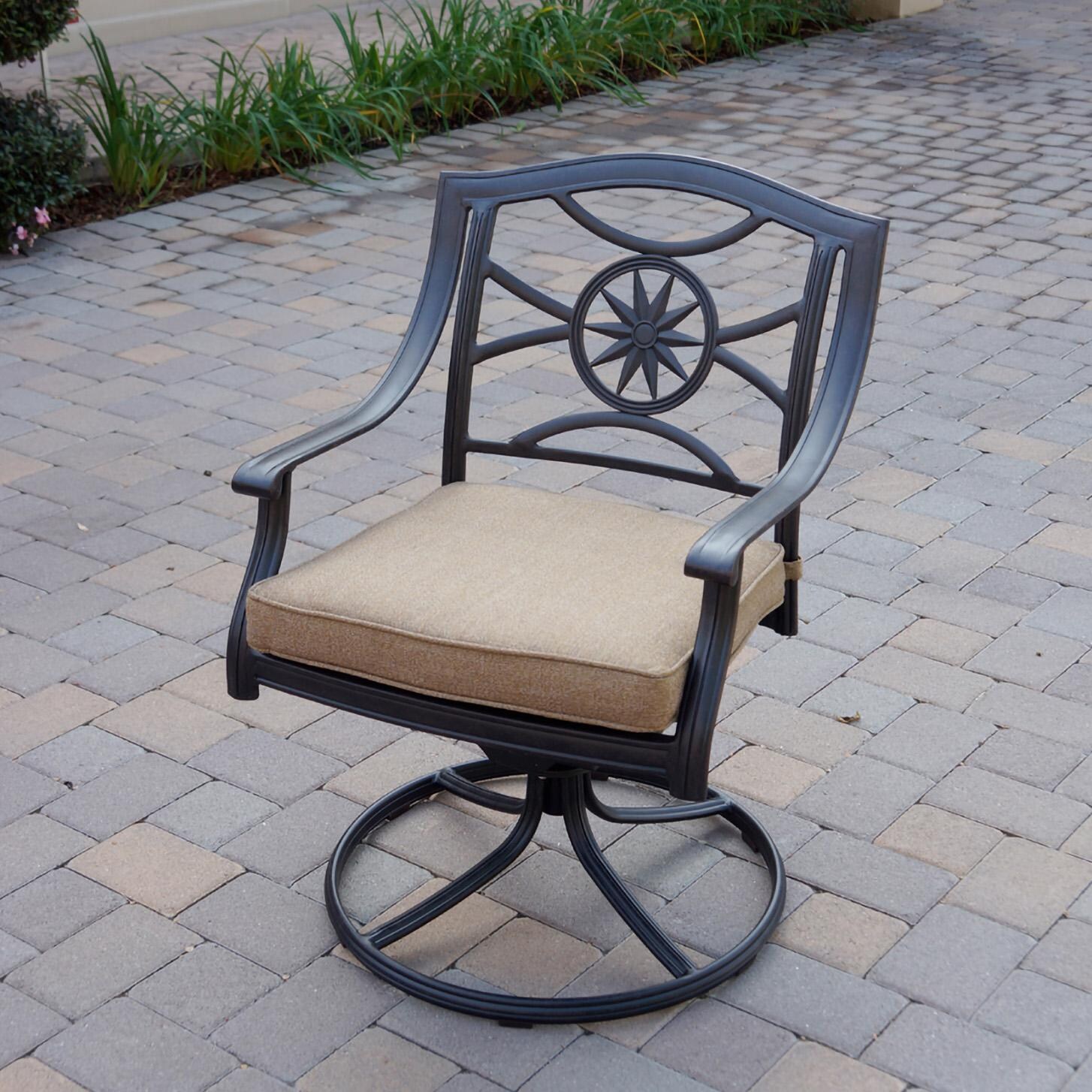 Darlee B/DL503-7PCAR-30D Ten Star 7 Pc Cast Aluminum Dining Set w/ Swivel Rocker Chairs in Antique Bronze - Chair w/ Cushion - Lifestyle thumbnail