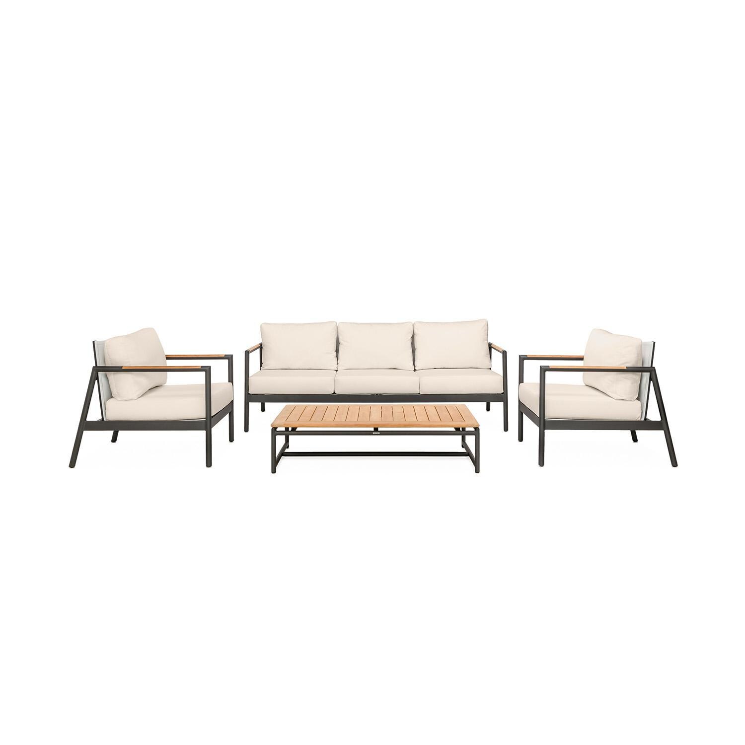 Paros Sofa/Clubs 4 Piece Lounge Set in Sand By Teak + Table