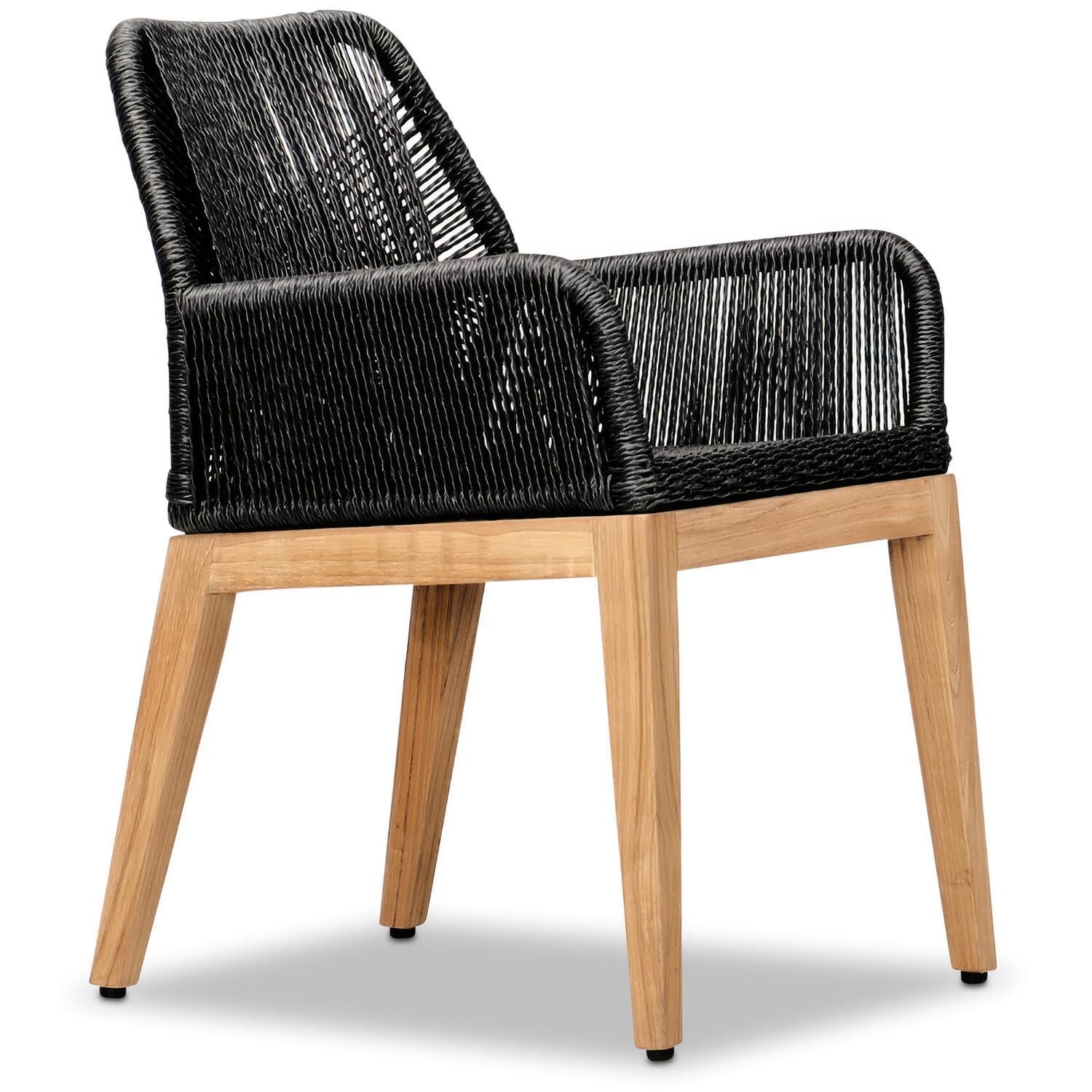 Wood Grove Reclaimed Teak and Rope Dining Arm Chair By Lakeview - Angled Front View - White Background thumbnail