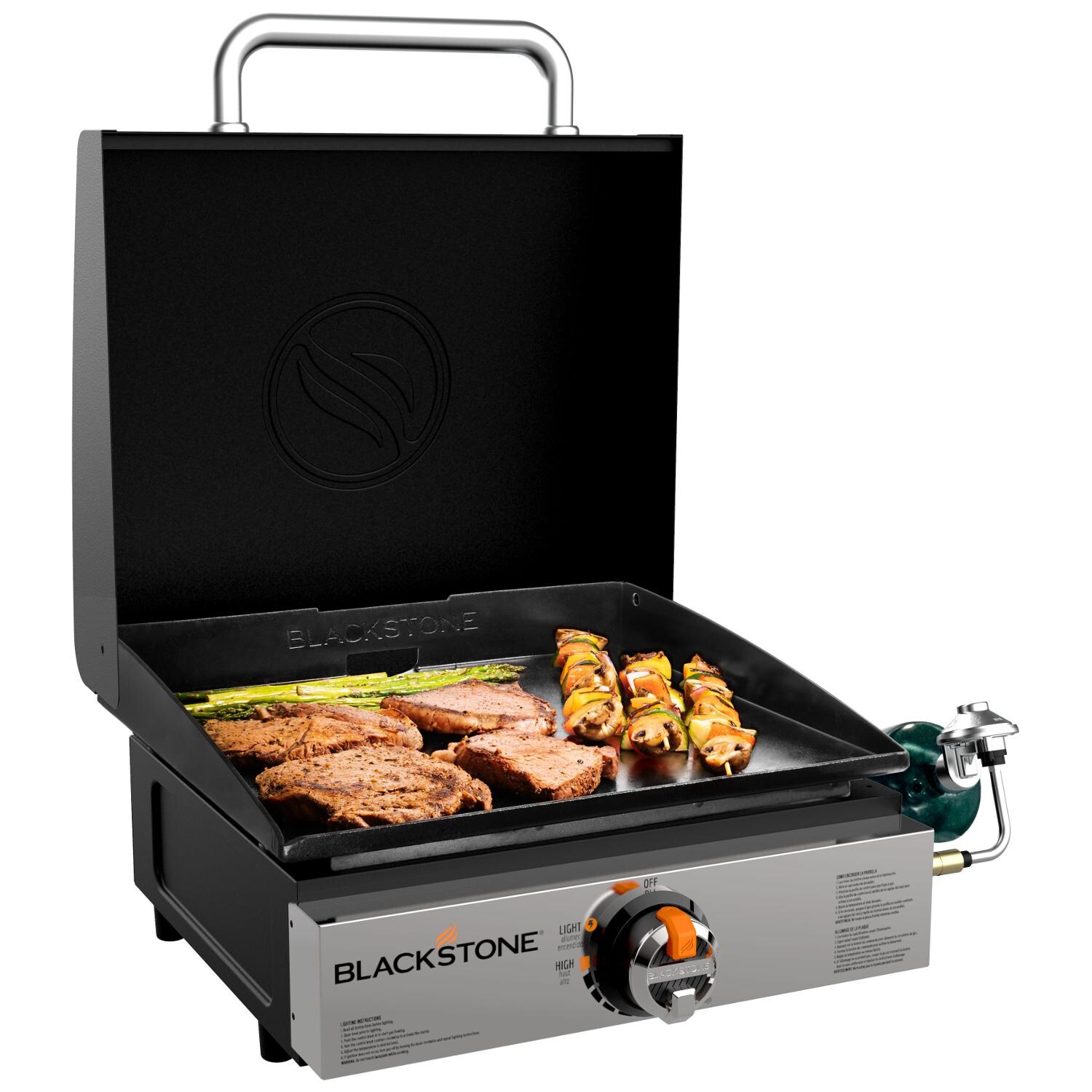 Blackstone - 1814 - Original 17-Inch Tabletop Griddle W/ Hood - Cooking Steak thumbnail