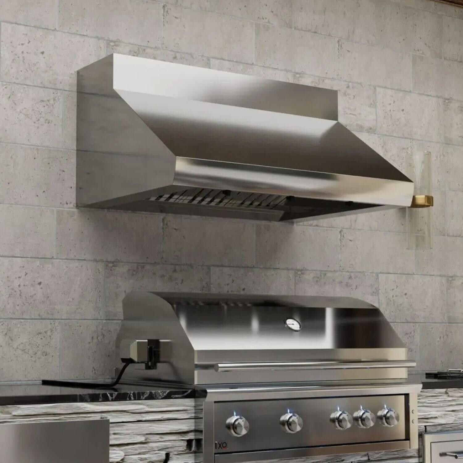 XO Appliance XOGV42S 42-in 1200 CFM Vent Hood w/ LED Lighting & Pro Baffle Filters - Left View - Lifestyle thumbnail