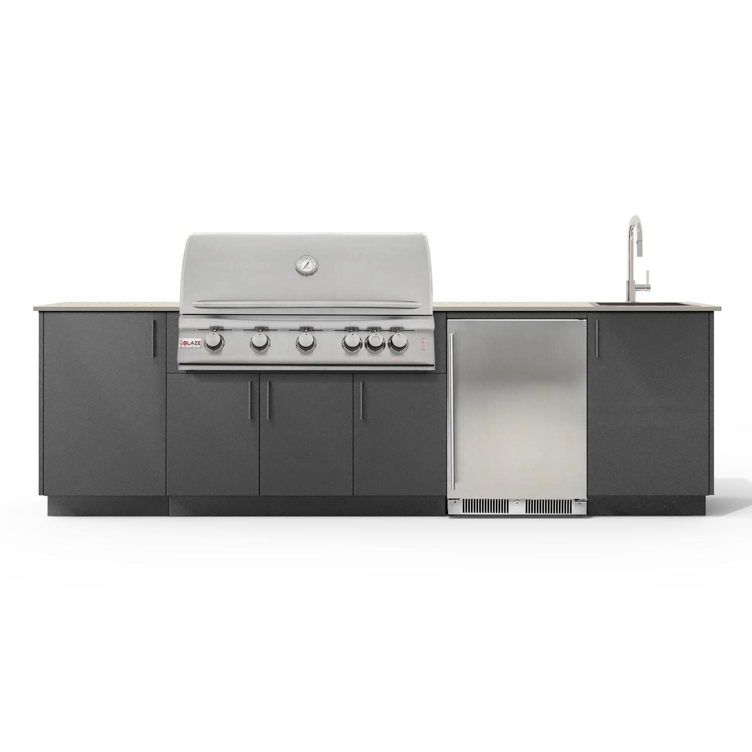 Urban Bonfire B-Cove-40-Blaze-Danae-Anthracite Cove 40 Outdoor Kitchen w/ Blaze Premium LTE Propane Grill, Sink, Refrigerator, Danae Countertop & Anthracite Finish - White Background thumbnail