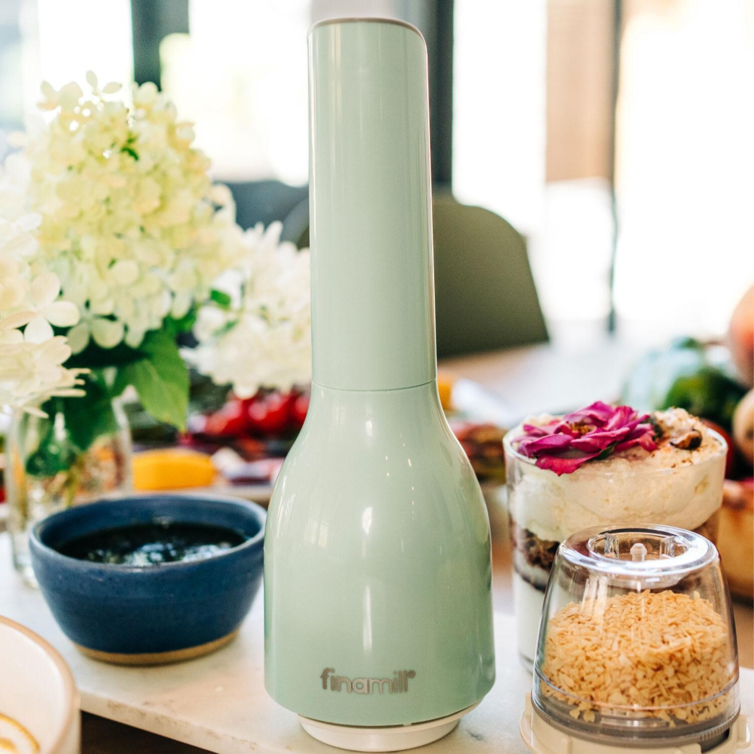 FinaMill GP803437-111MNT Classic Battery-Operated Spice Grinder in Mint w/ 1 Everyday Pod & 1 Peppercorn Pod - Grinder - Lifestyle thumbnail
