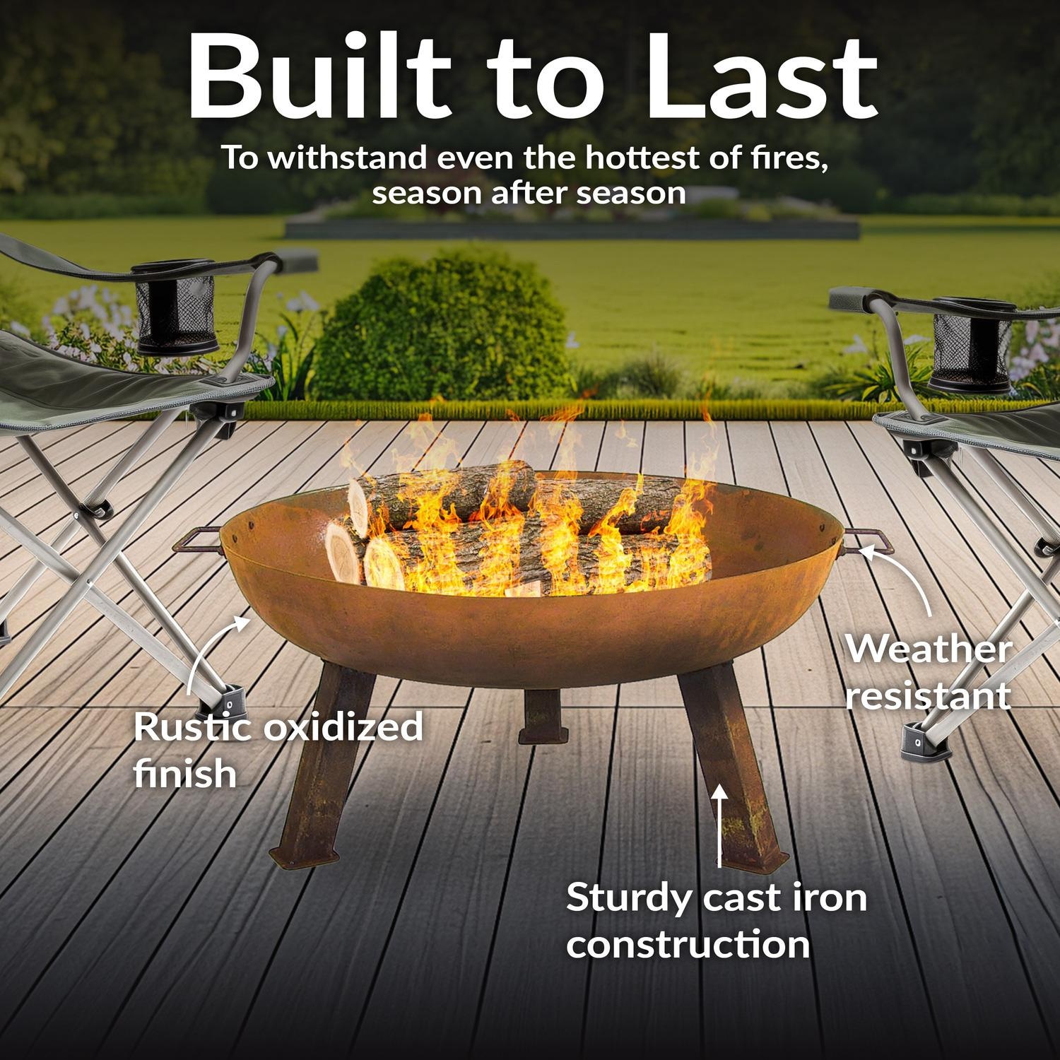 Ultimate Patio RCM-LG620 24 Inch Round Cast Iron Wood-Burning Fire Pit in Rust - Cast Iron Construction - Detail thumbnail