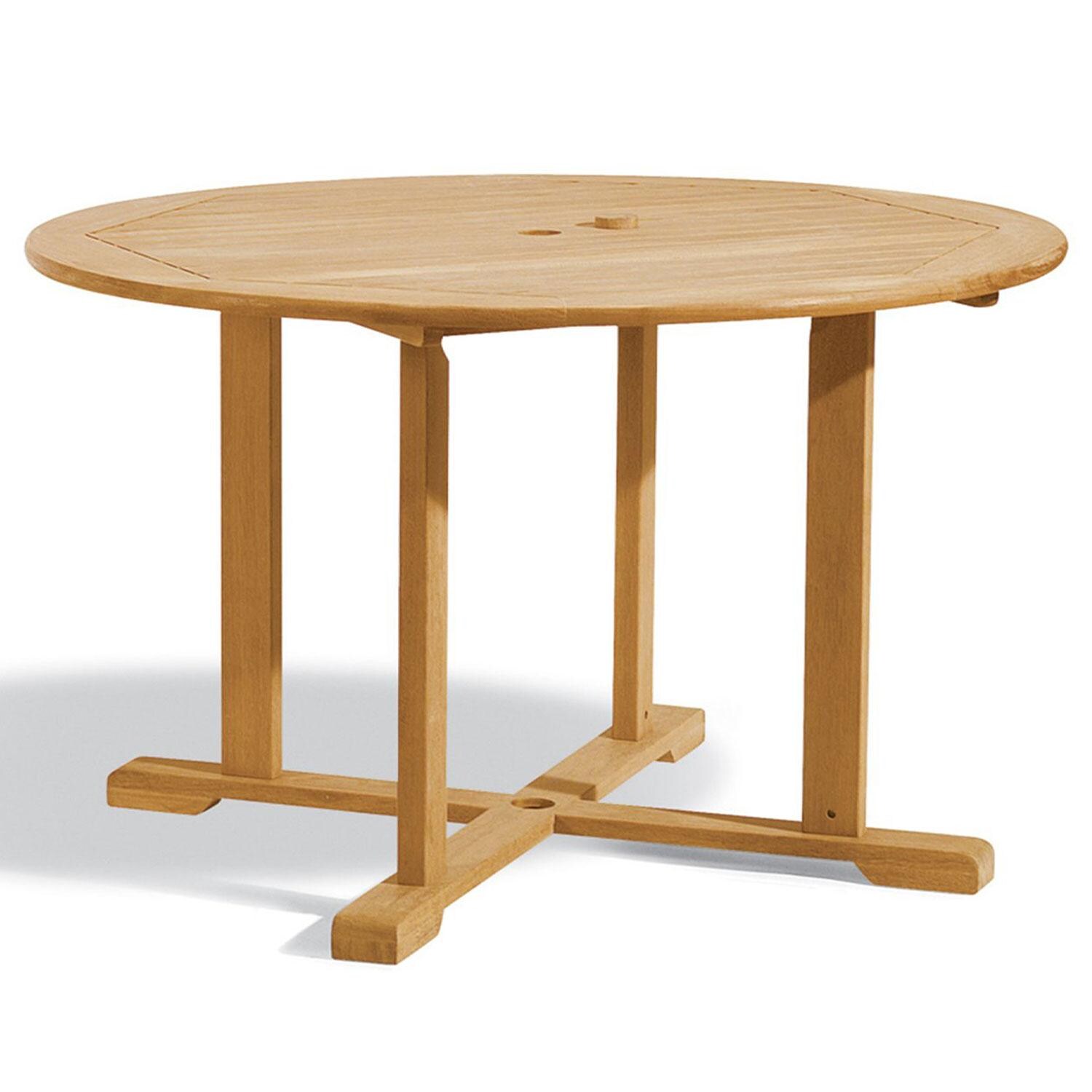 48-in Natural Teak Round Dining Table w/ Umbrella Hole by Oxford Garden - White Background thumbnail