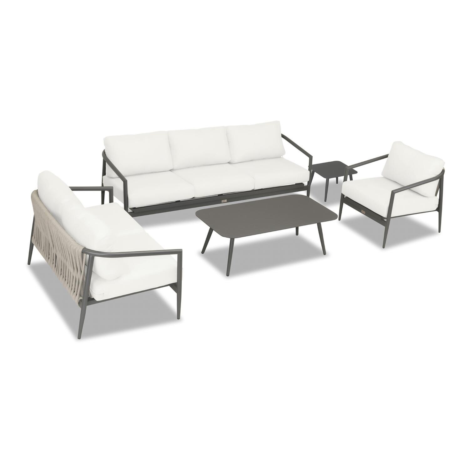 Lakeview Midnight Cove 5 Pc Aluminum Sofa Seating Set in Slate/Pebble Gray/Canvas Natural - Top - White Background thumbnail