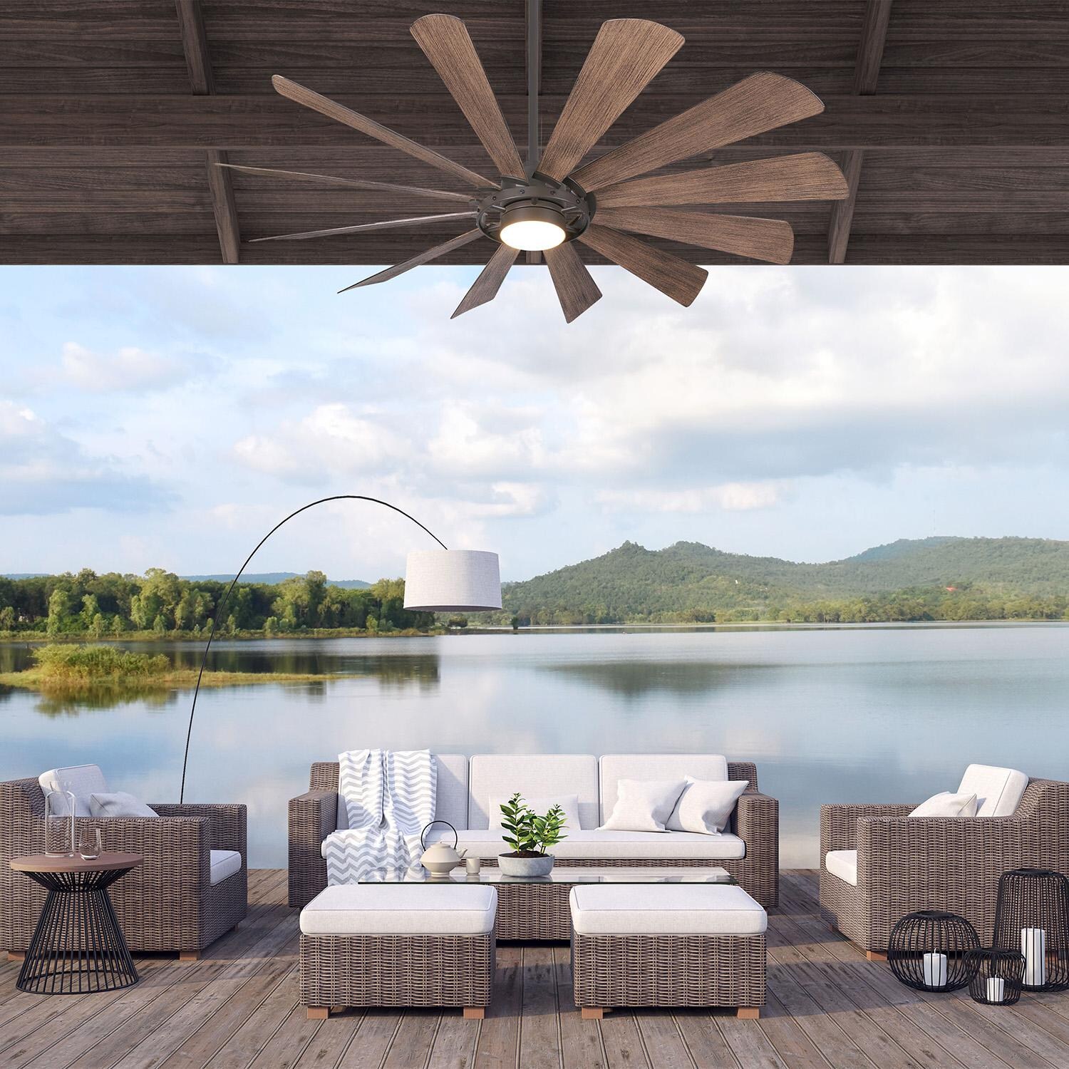 Minka-Aire Windmolen 65-Inch 12-Blade LED Ceiling Fan in Oil Rubbed Bronze Finish W/ Seasoned Wood Finish Blades & Etched Lens - F870L-ORB