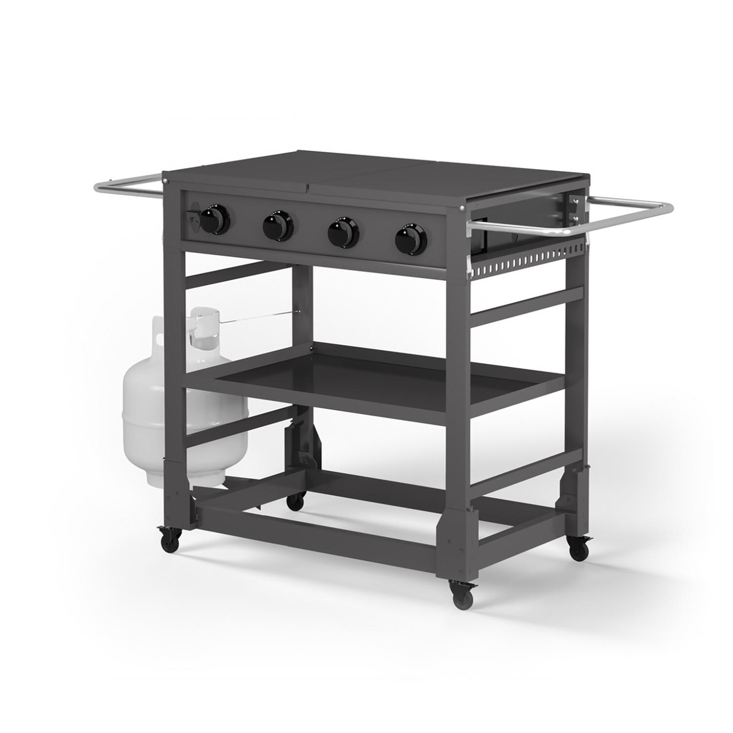 TYTUS Fresno Series 4-Burner Gunmetal Flat Top Griddle with Tool Set & Cover - TDT-471-0101 - Left Angle - White Background thumbnail