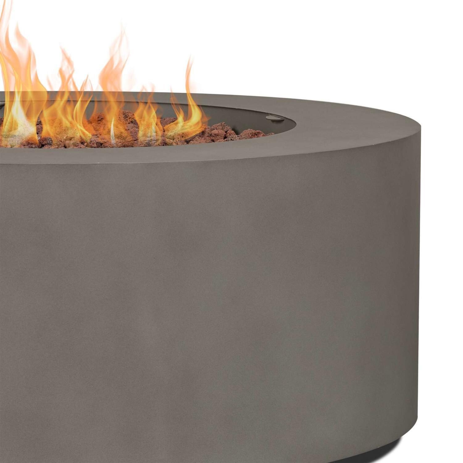 Elysian 4 Pc Powder Coated Steel 36 Inch Round Fire Pit in Mist Gray by Lakeview - Side Up Close - White Background thumbnail