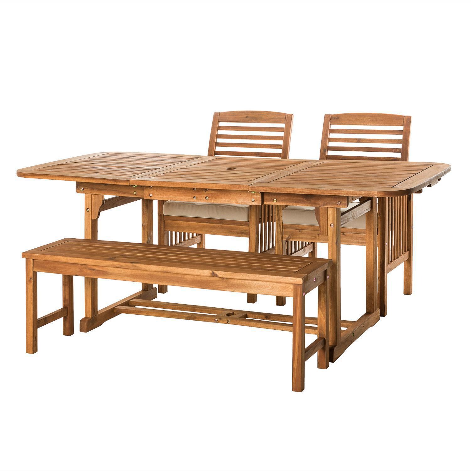 Ultimate Patio Horizon Way 4 Piece Acacia Patio Dining Set W/ 55-79 X 35 Inch Extension Rectangular Table - Brown - Angled Left thumbnail