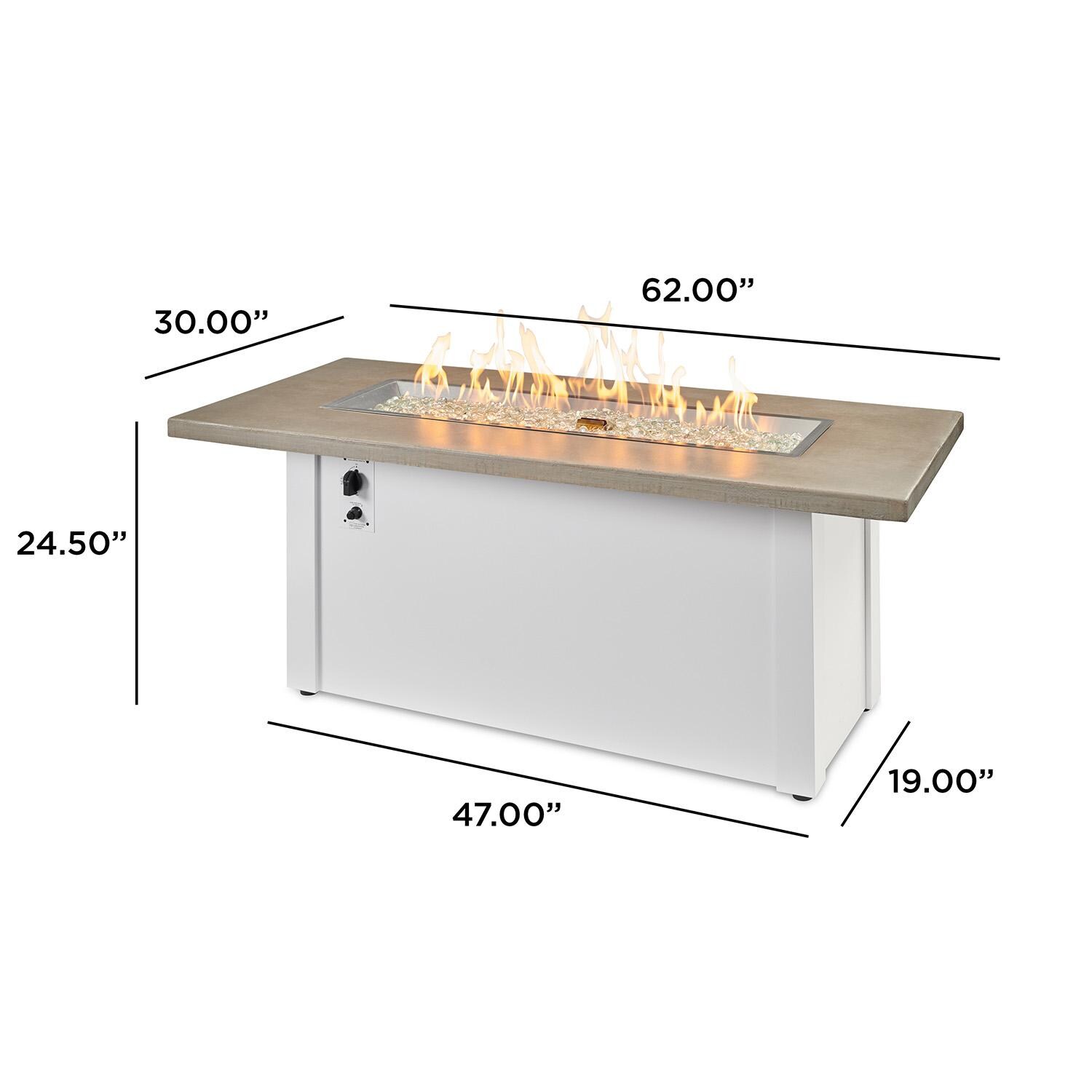 Havenwood 44 Inch Natural Gas Fire Pit Table W/ Pebble Grey Top & White Base - Dimensional thumbnail