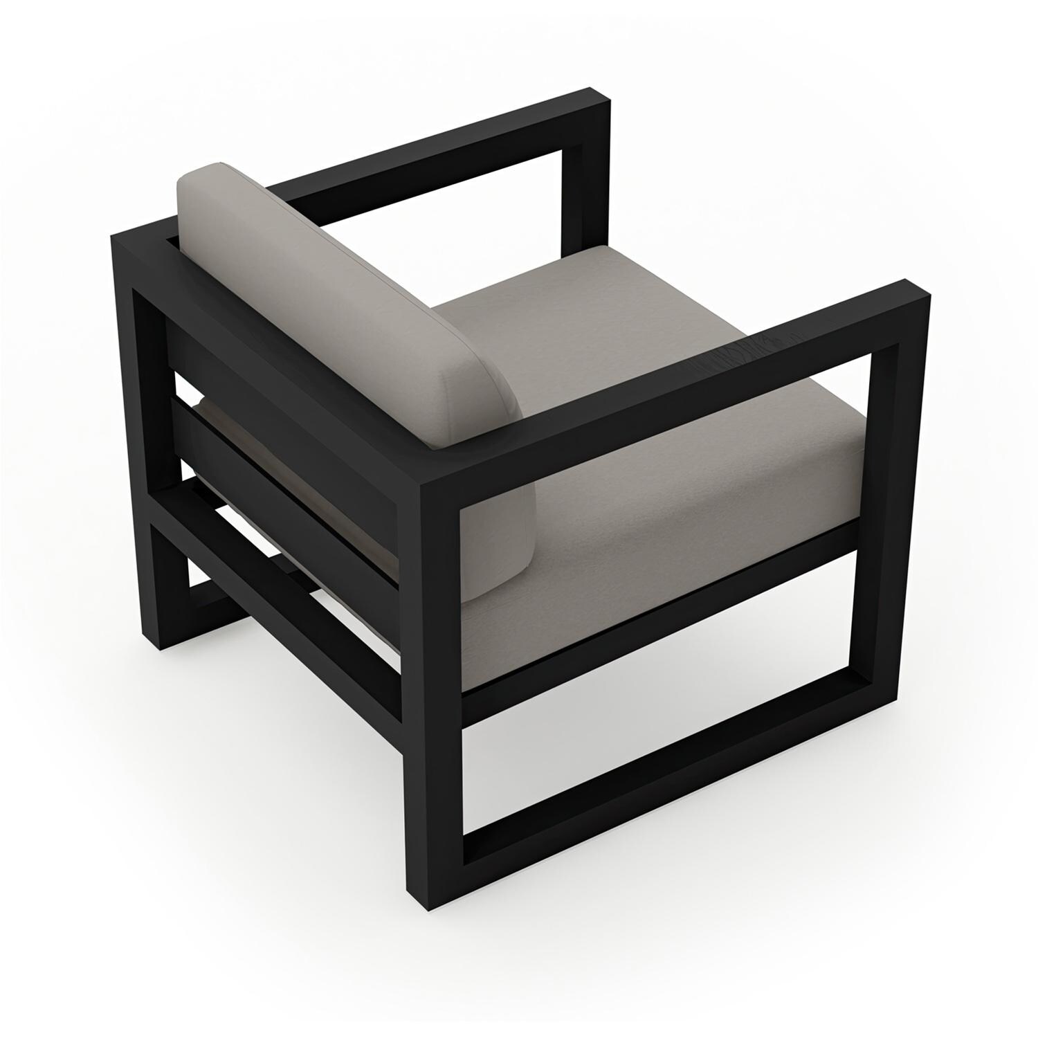 Lakeview MSTYCV-BK-CC-HN Misty Cove Aluminum Club Chair in Black w/Canvas Charcoal Cushions by Lakeview Outdoor Designs - Angled Back - White Background thumbnail