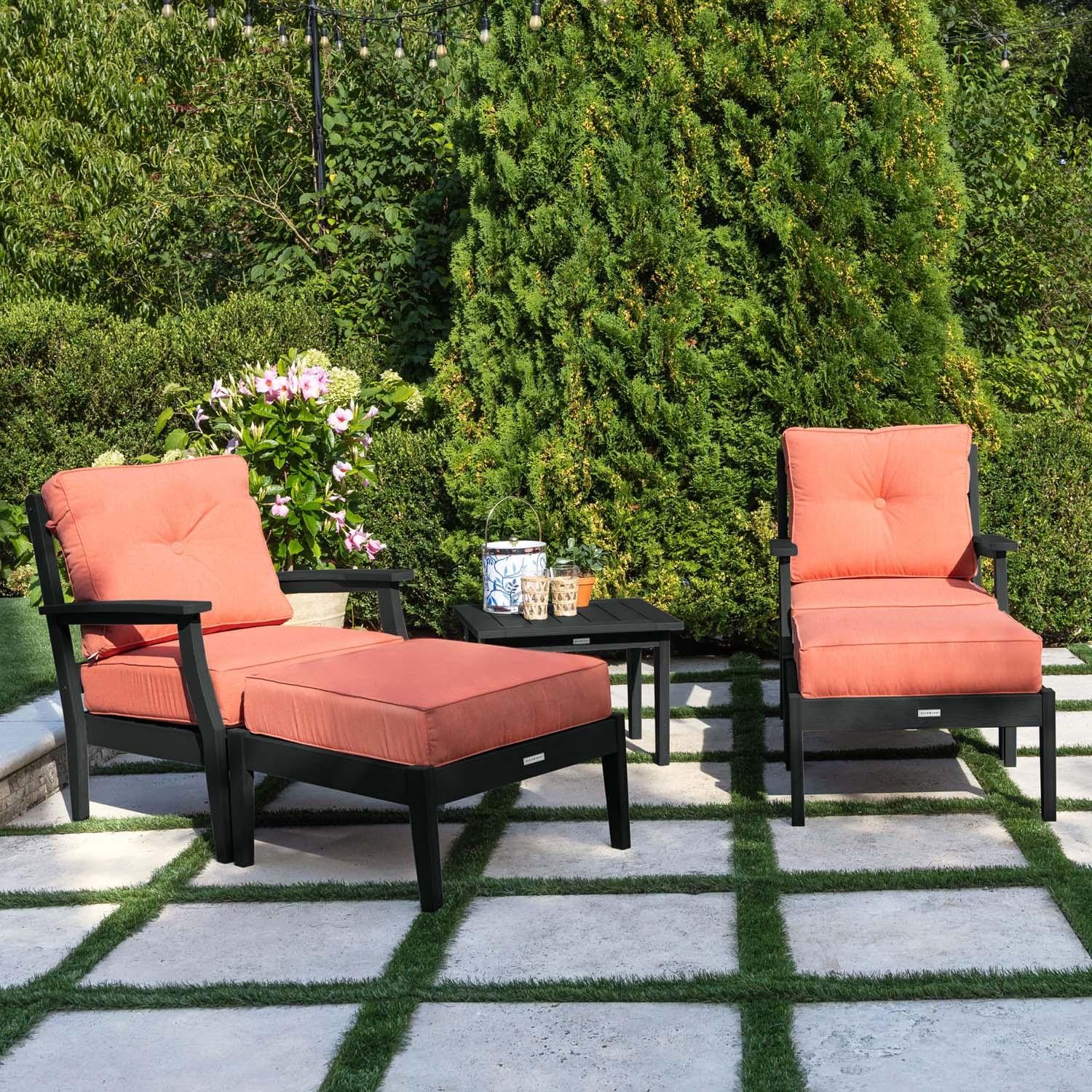 Blushing Bay 5 Pc Recycled Plastic Seating Set in Canvas Persimmon/Black by Lakeview Outdoor Designs - Left Angled - Lifestyle thumbnail