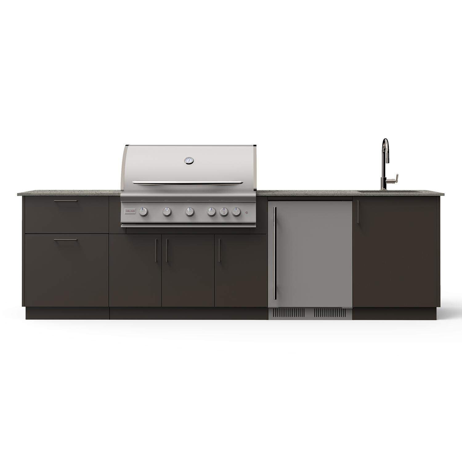 Blaze Golden Hour 10-Ft Outdoor Kitchen Island w/ 40-Inch Premium LTE+ Natural Gas Grill, Fridge, Sink in Architectural Bronze w/ Keon Countertop - White Background thumbnail