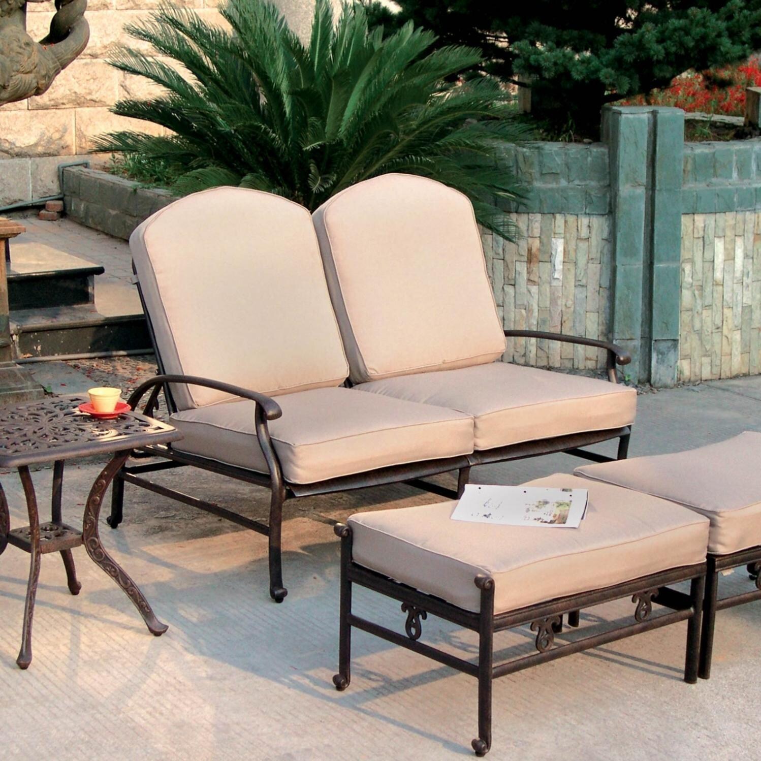 Darlee Catalina 3 Piece Cast Aluminum Reclining Patio Loveseat Set With