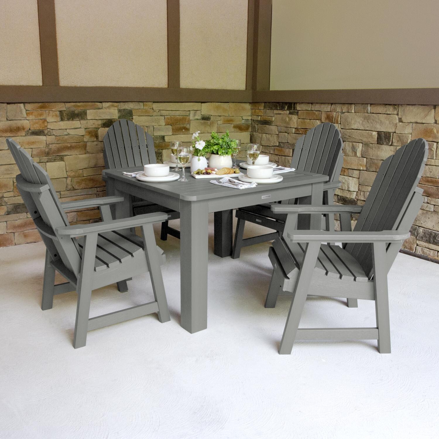 Dream Bay 5 Pc Recycled Plastic Square Dining Set in Coastal Teak by Lakeview Outdoor Designs