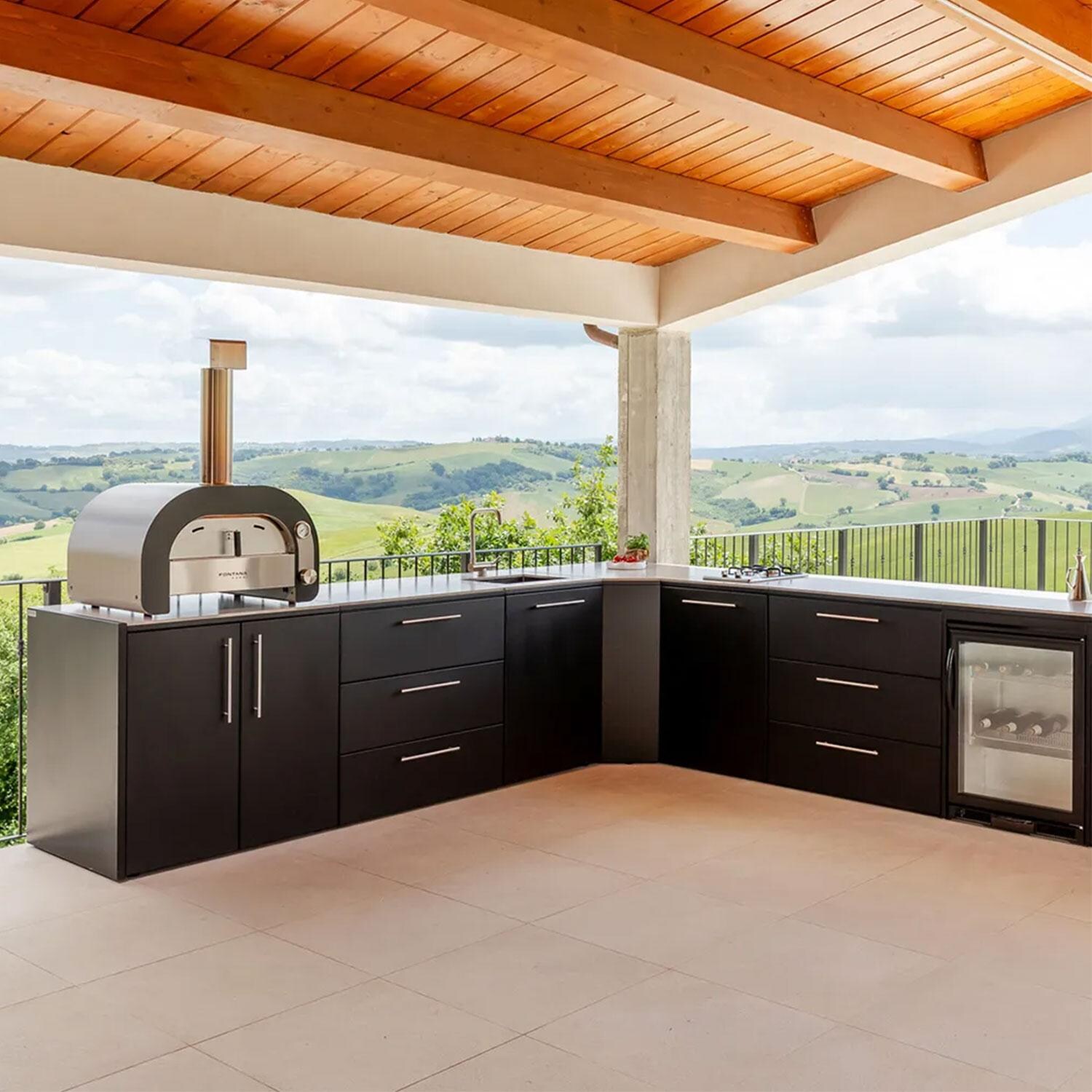 Fontana Forni Corner Module W/ Iron Frost Countertop & End Panel - Attached to Island (Not Included) - Lifestyle thumbnail